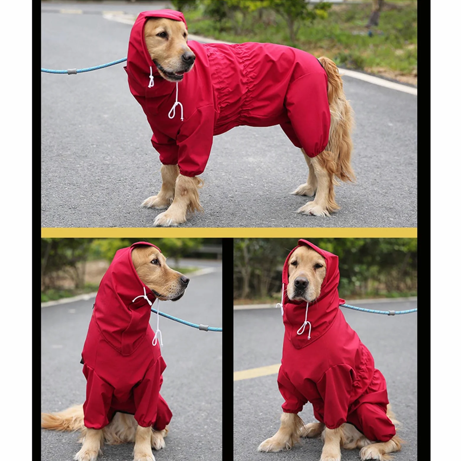 Manteau de pluie imperméable pour chien avec harnais intégré, taille réglable, design à 4 pattes, convient aux grandes races, style poncho avec capuche