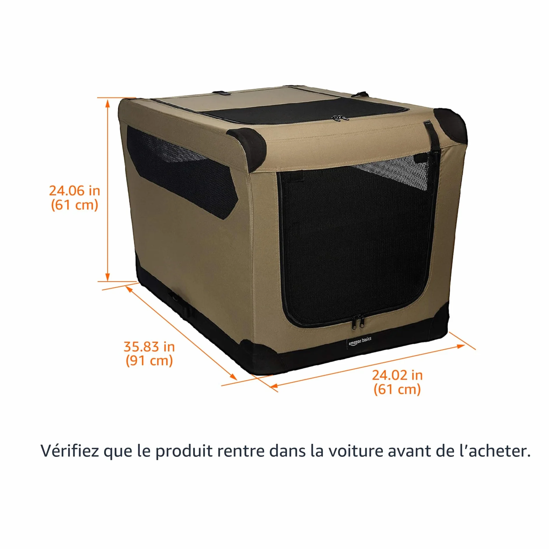 Amazon Basics Niche de voyage pliable à 2 portes pour chien et chat, Brun, taille L 91 cm x 61 cm x 61 cm