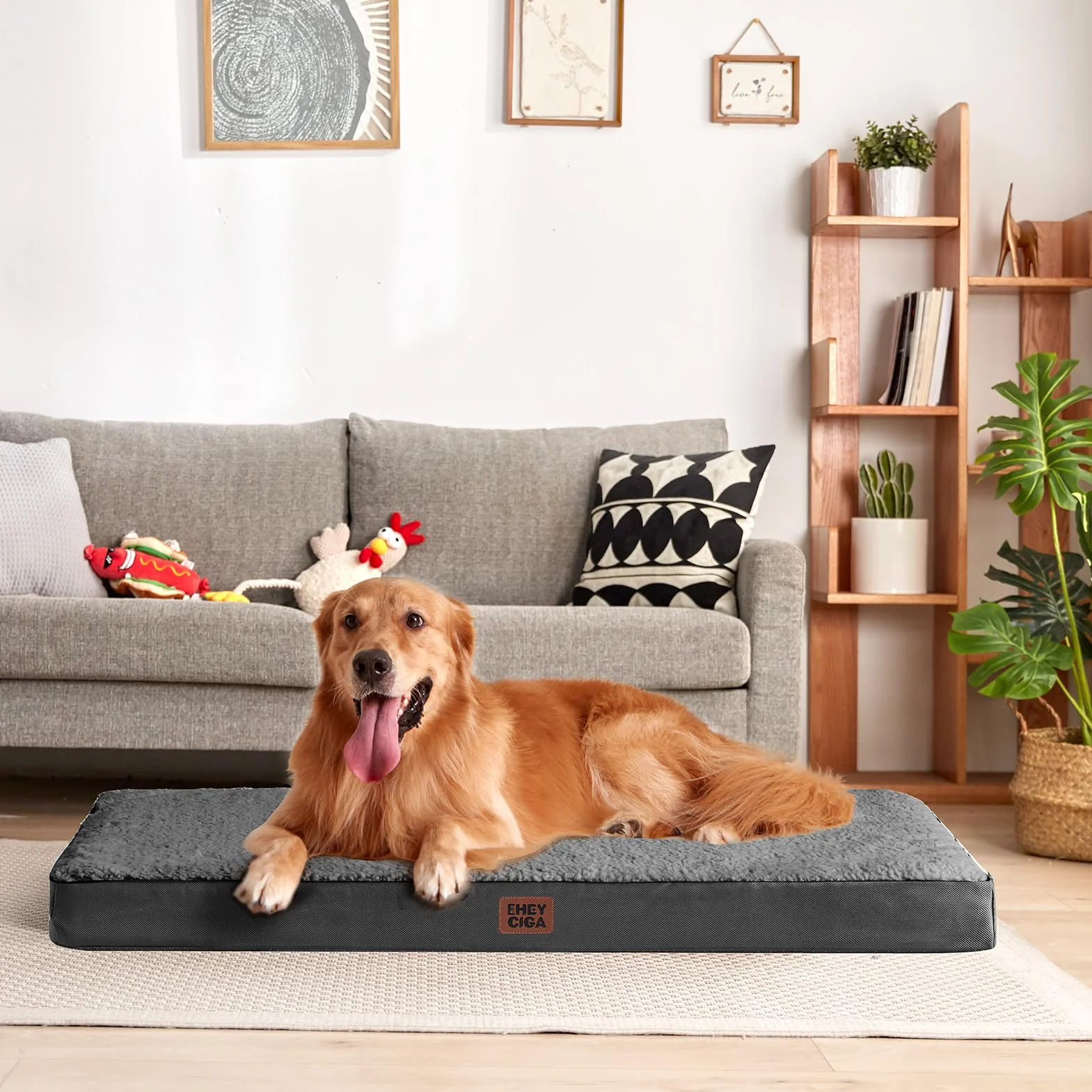 EHEYCIGA Panier Chien Orthopedique Lavable 89x58x9cm Gris