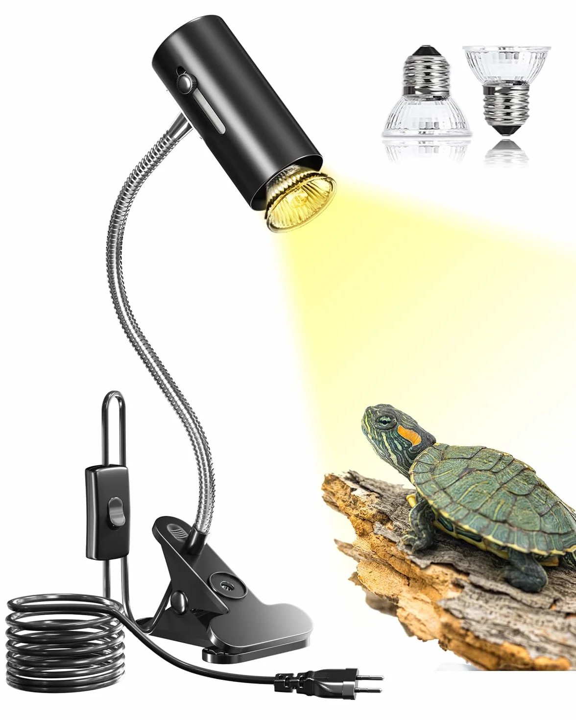 Lampe Chauffante Reptiles Tortue UVA UVB 50W E27 avec Douille Flexible 360° Rotation