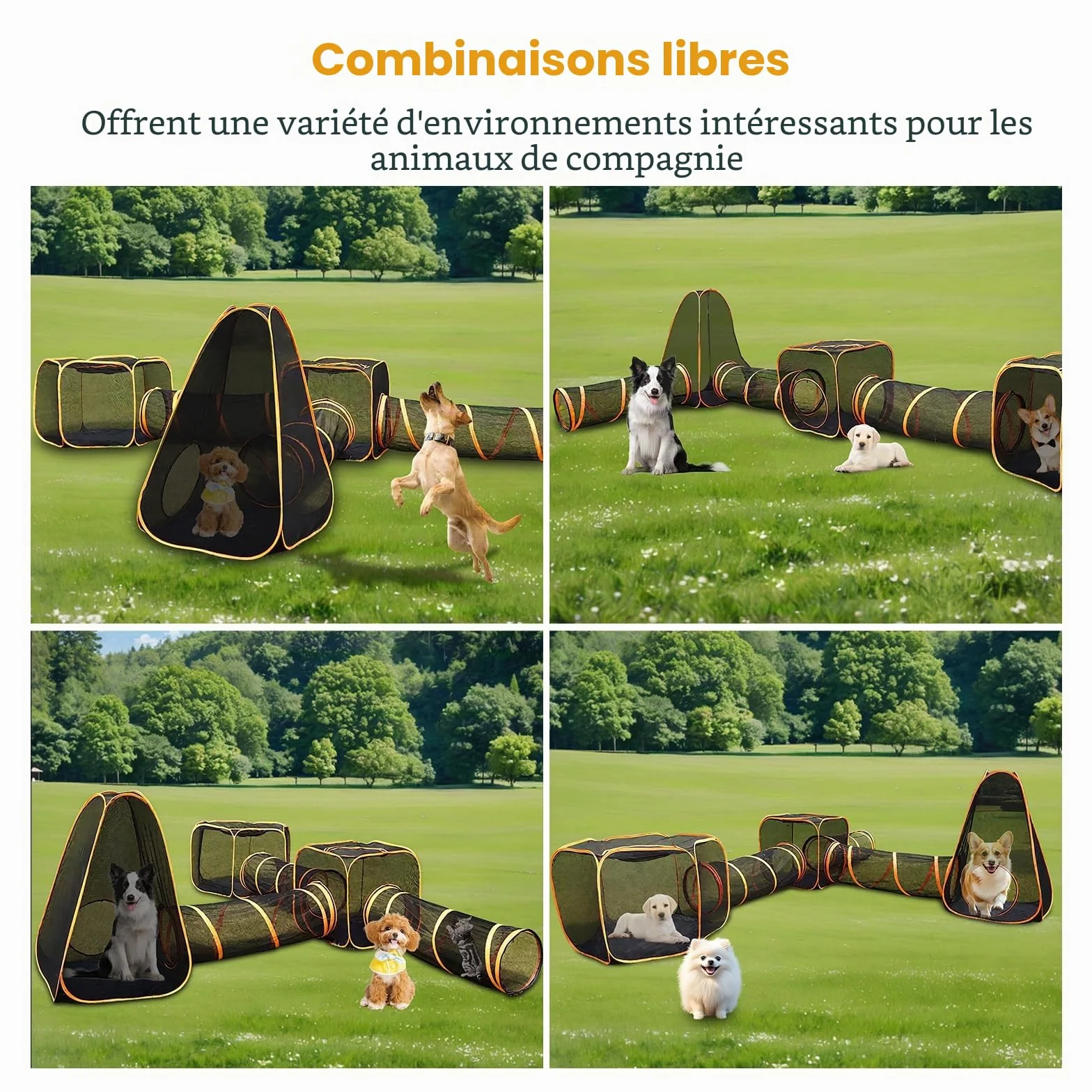 Tunnel pour Animaux de Compagnie Enclos Pliable 6 en 1 pour Chats Tente Parc pour Chiens D'extérieur