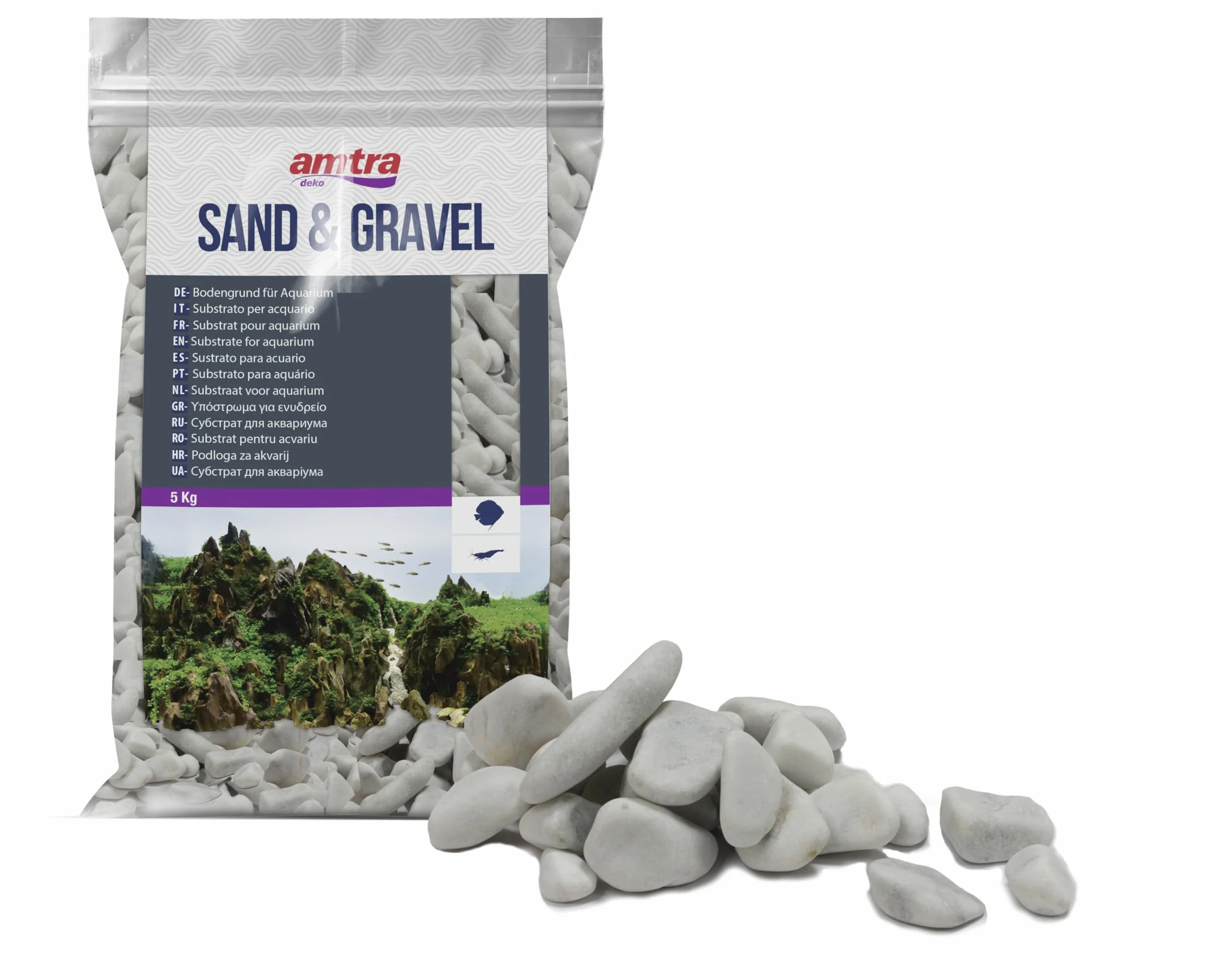 Amtra Pebble Décoration Aquariophilie Blanc 2-4 cm 5 kg