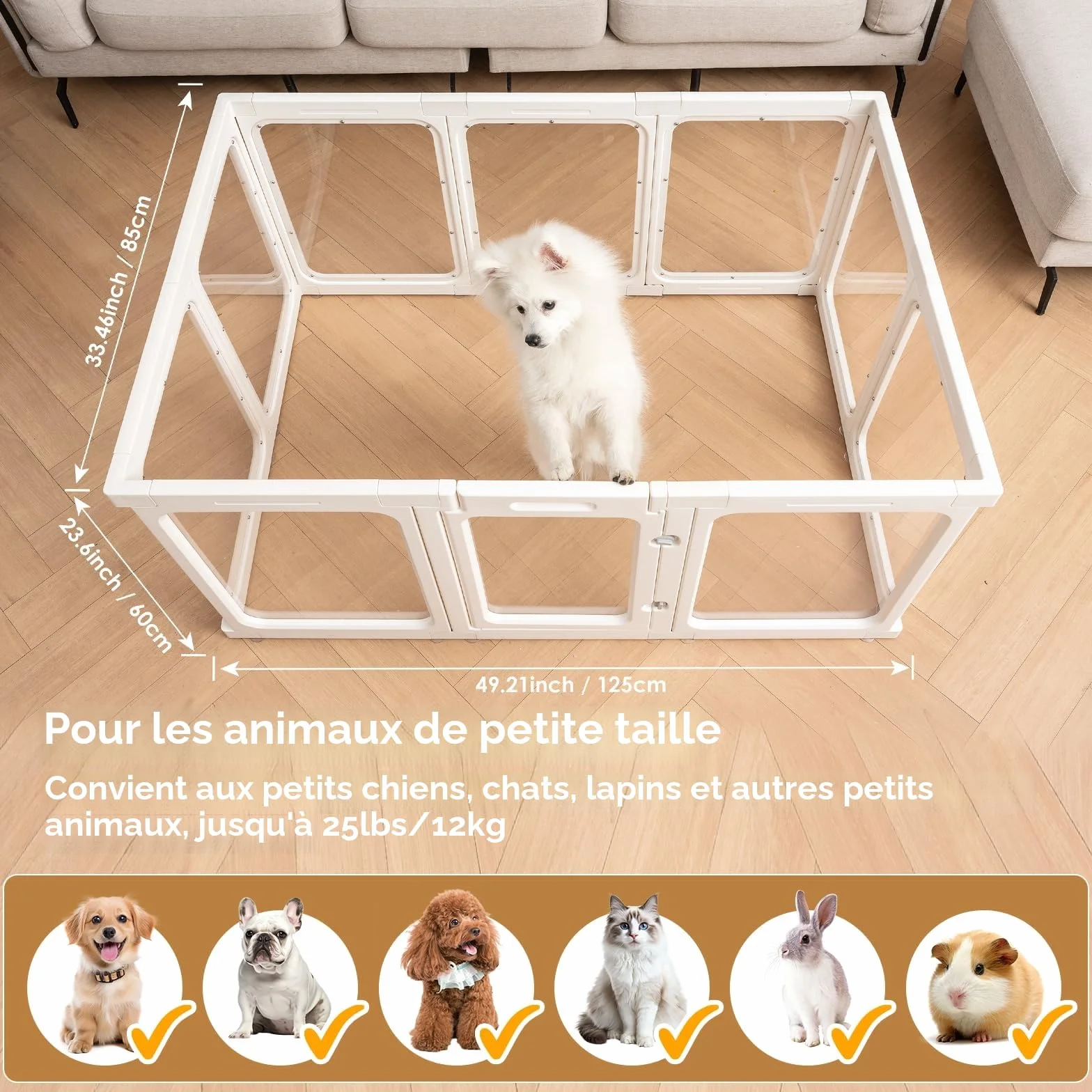 Parc pour Chien en Acrylique Transparent 60 cm 10 Panneaux Portable