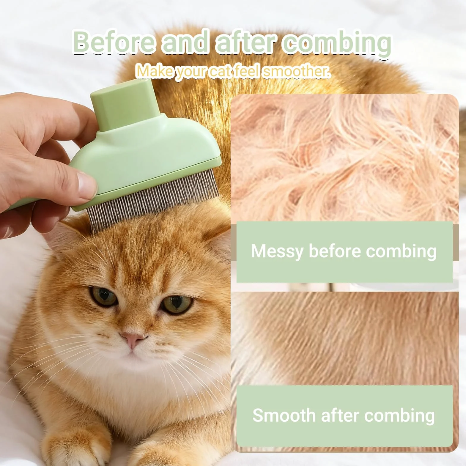 Peigne pour Chats Anti Puces avec Coupe Griffes, Brosse Anti Poils Animaux Poil Court et Long