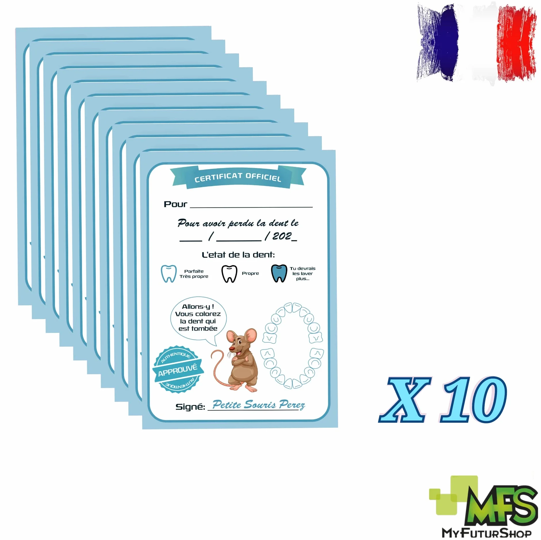 Boîte à dents de lait + carte Perez Souris, version française, cadeau original