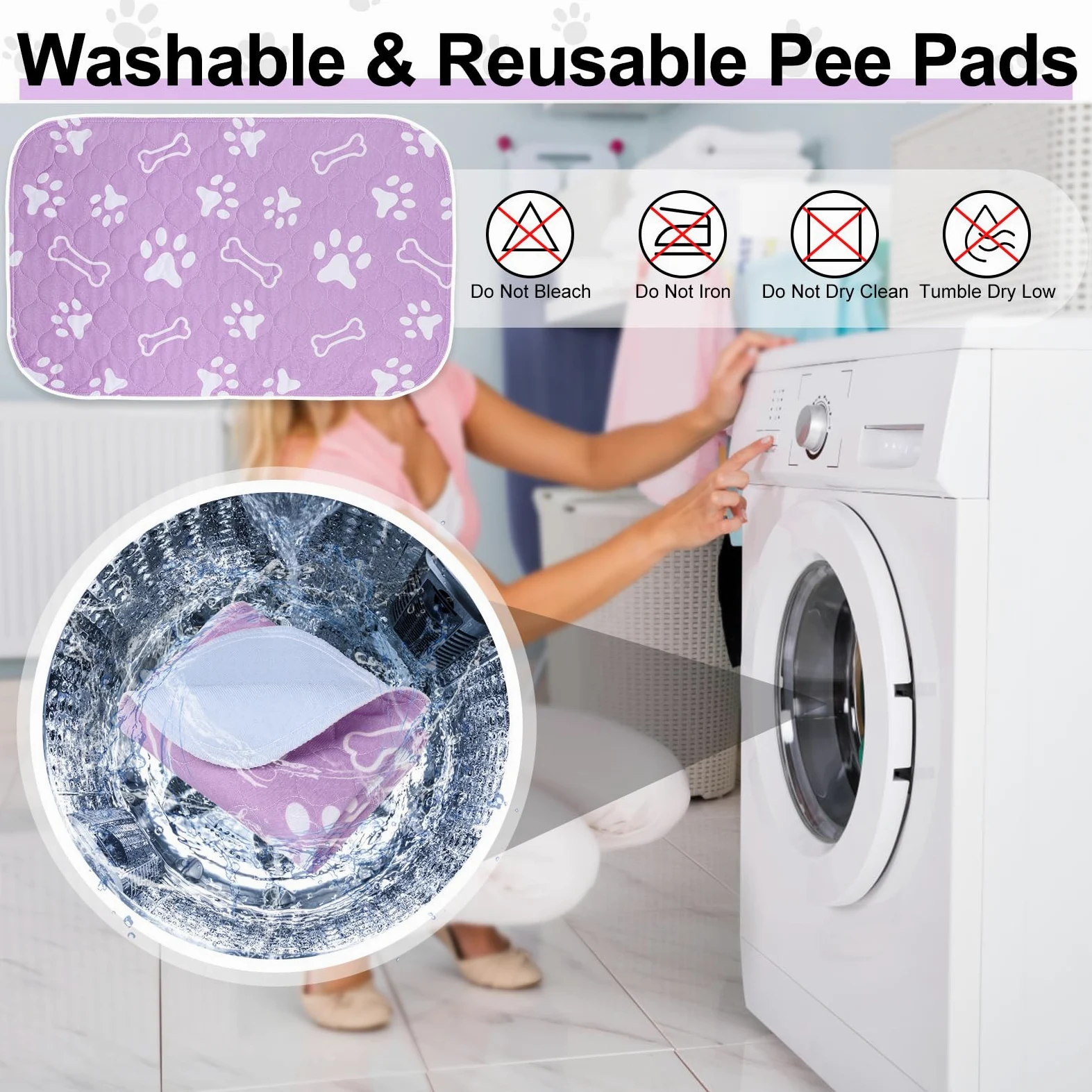 BEAUTYZOO Lot de 6 alèses hygiéniques lavables pour chiens - 40,6 x 61 cm - Réutilisables - Super absorbants pour le dressage des animaux de compagnie, les incontinence et l'incontinence - Violet