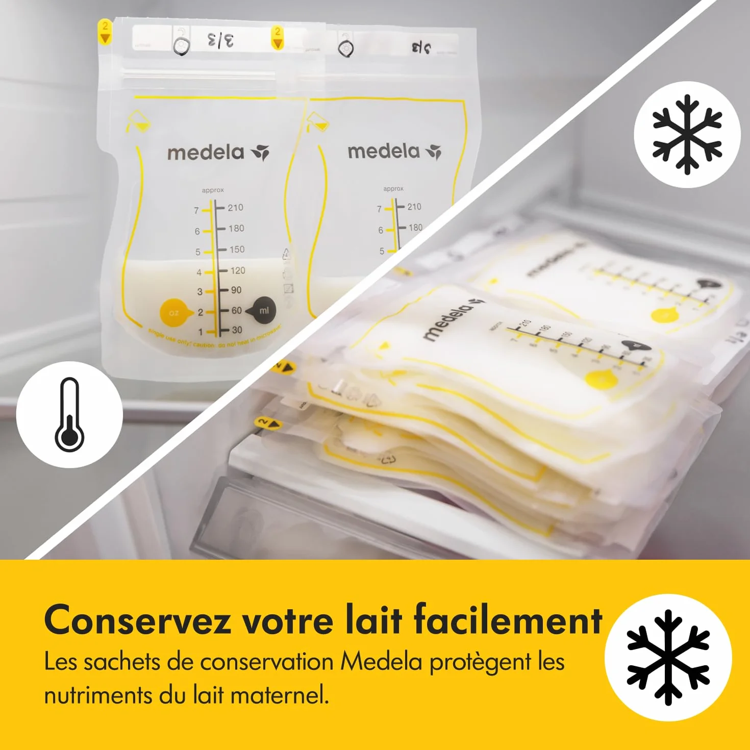 Medela sachets de conservation lait maternel Easy Pour 210 ml anti-fuite sans BPA jetables lot de 100