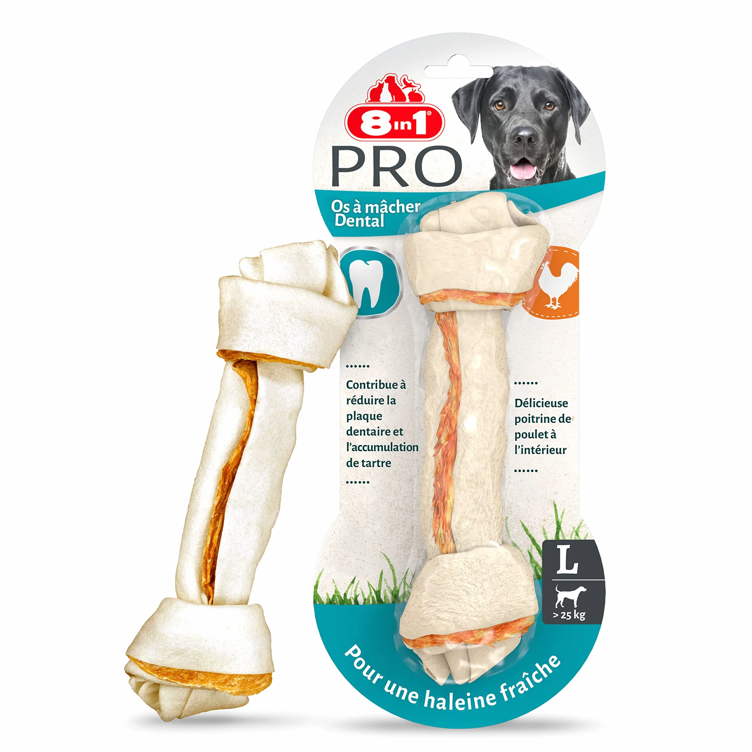 Os à Mâcher Enrichi en Minéraux pour Chien de Grande Taille 8in1 Dental Delights L - 1 pièce