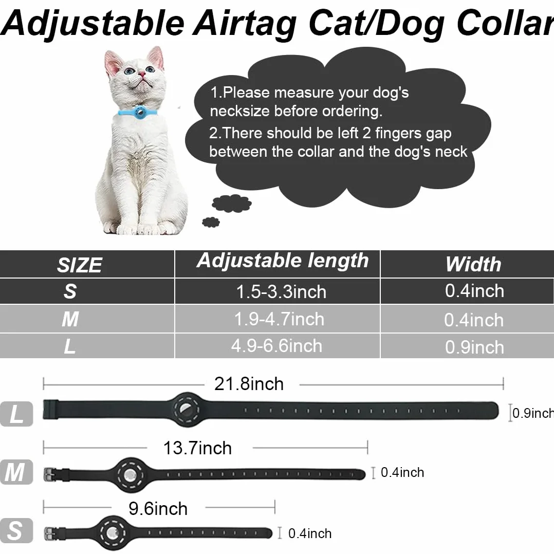 Collier Chat Anti Étranglement Réglable pour chat avec AirTag Silicone Noir
