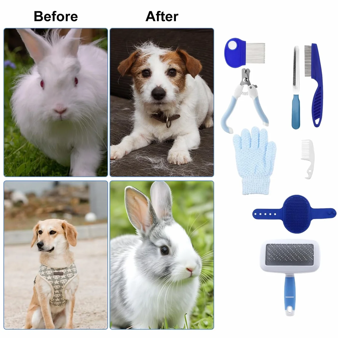Kit De Toilettage Pour Lapins, 8 Pièces Brosse À Lapin, Avec Brosse De Massage Pour Animal Domestique, Peigne De Toilettage Pour Animaux Domestiques, Coupe Griffes Pour Chat Chien Furet Petits Animaux