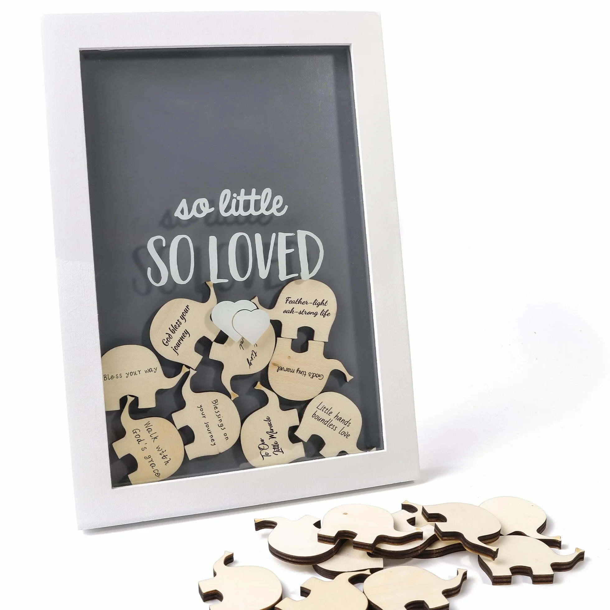 Cadre Photo en Bois et Acrylique Livre d'or Éléphant Bébé pour Baptême Baby Shower Naissance 19 x 27 cm