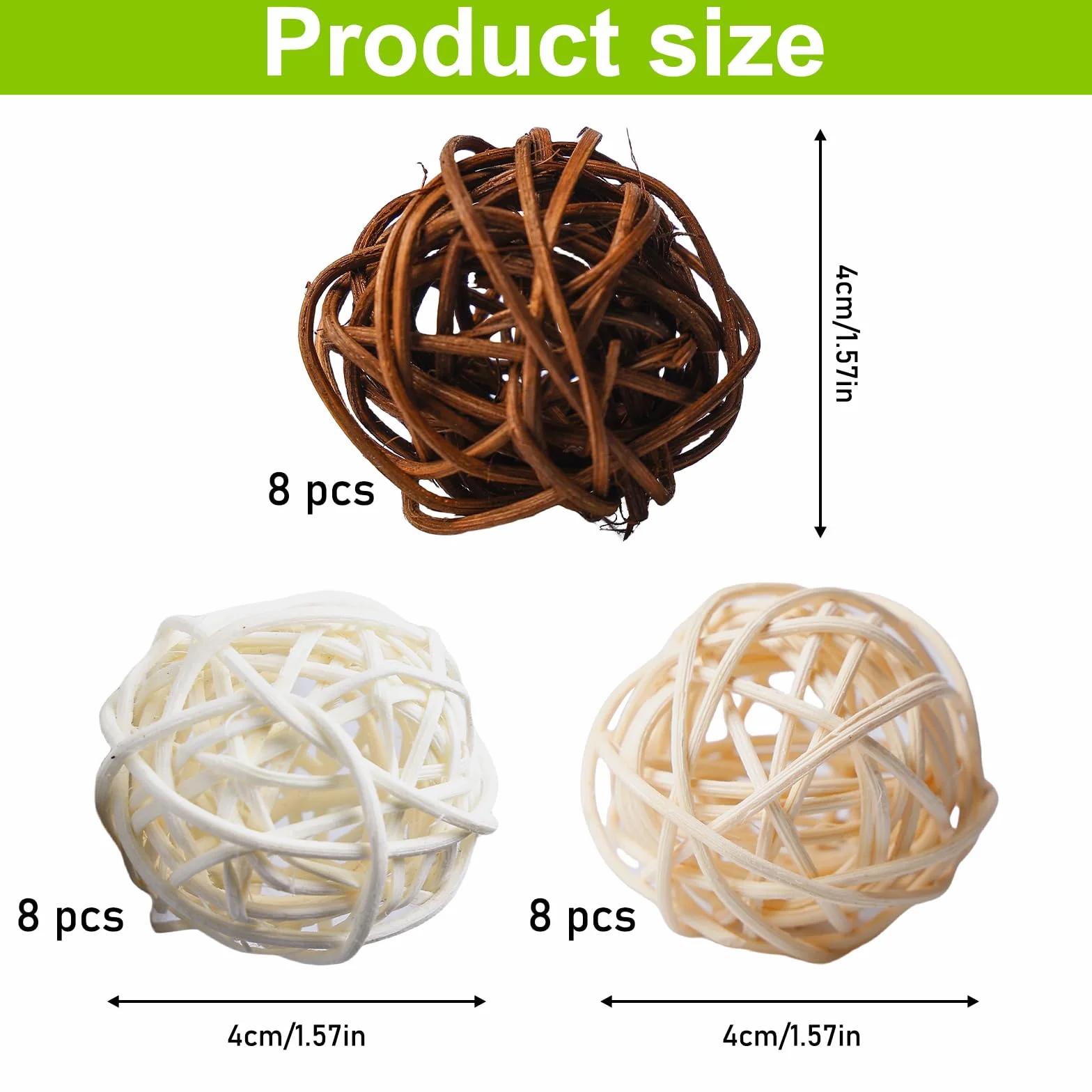 Lot de 24 balles à mâcher en osier naturelles 4 cm pour petits animaux - Jouet dentaire en bois pour lapins chinchillas hamsters