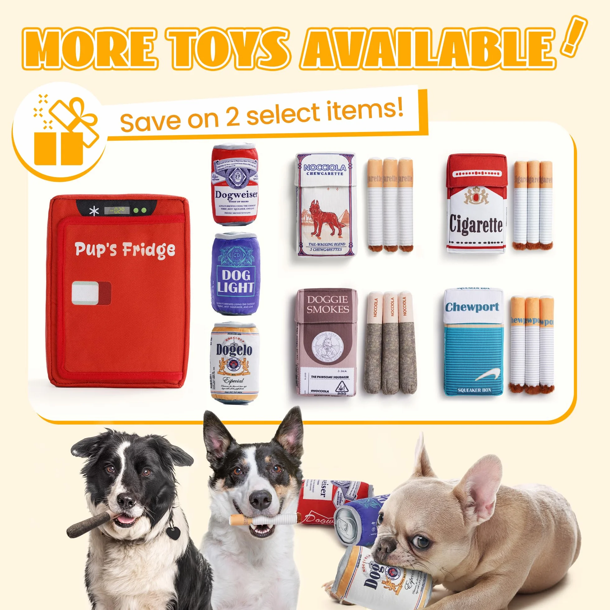 Nocciola Lot de 3 Jouets Amusants en Forme de Bière avec Mini-frigo, Jeu Cache-Cache pour Chiens