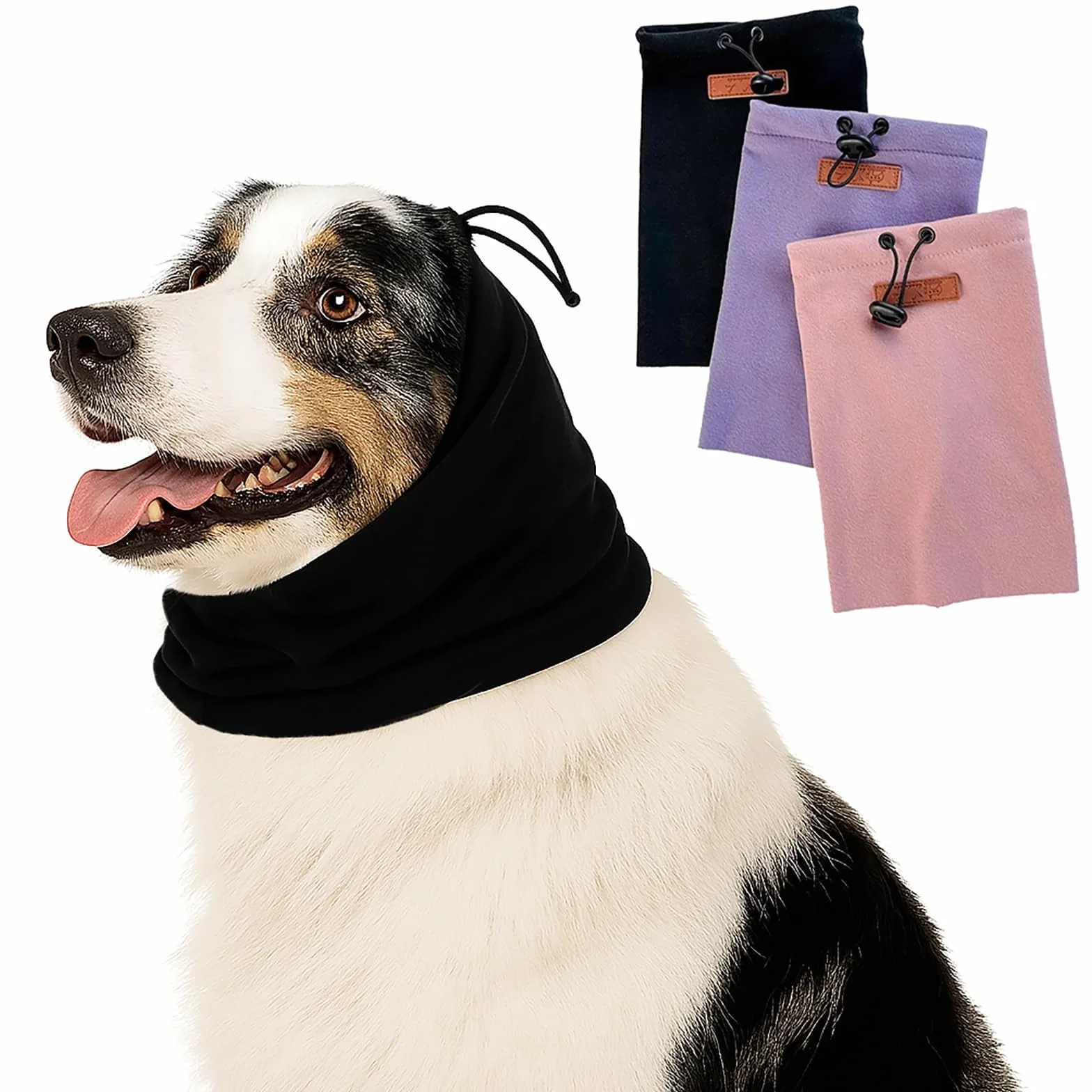 Protège-Oreilles Colenumone Dog Snood - Capuche apaisante et Cache-Cou/Oreille avec Pince réglable, pour Le soulagement de l'anxiété, Les Soins et Le Froid, (Noir,M)