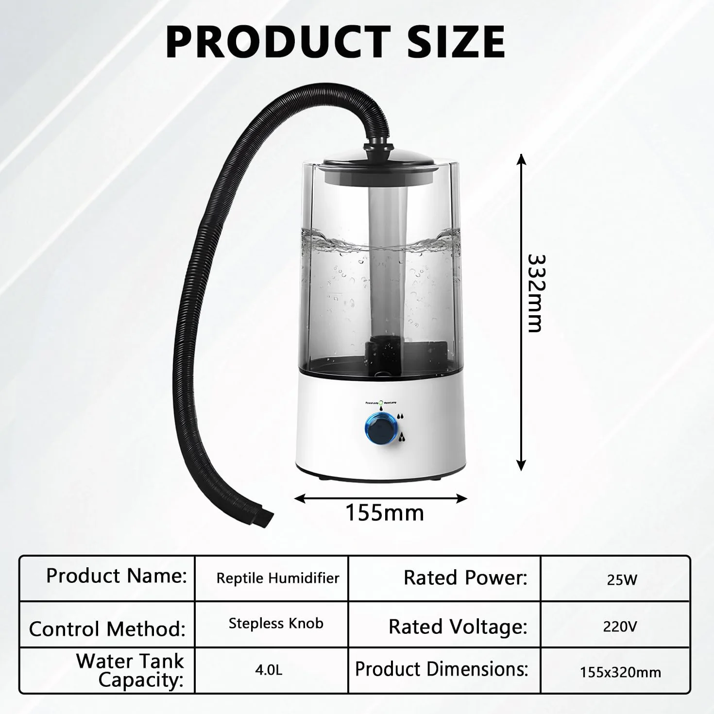 Humidificateur d'air pour reptiles 4 l avec tube rétractable brumisateur silencieux terrarium