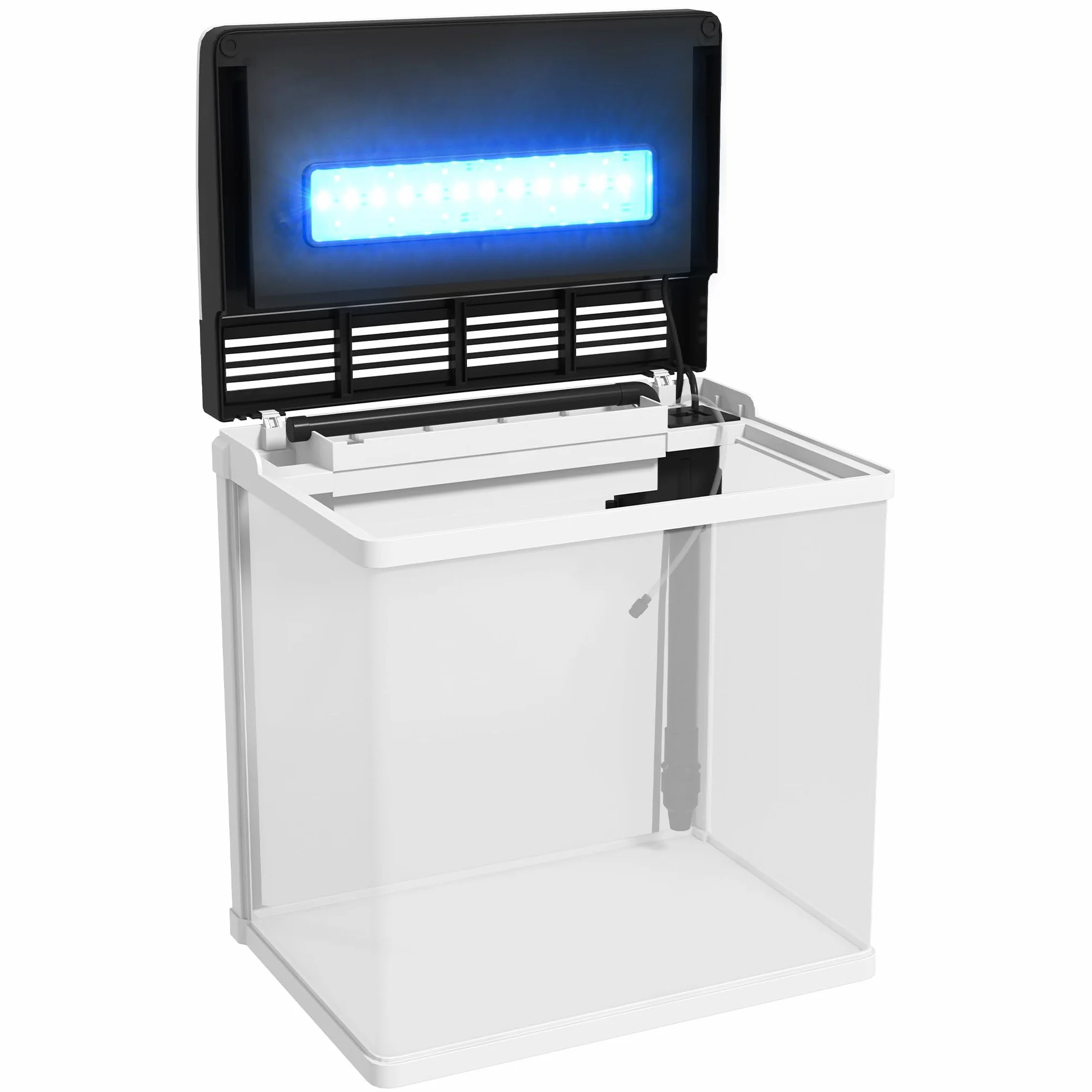 PawHut Aquarium en Verre 28L avec Filtre, Couvercle et lumière LED 38 x 26 x 39,5 cm Blanc
