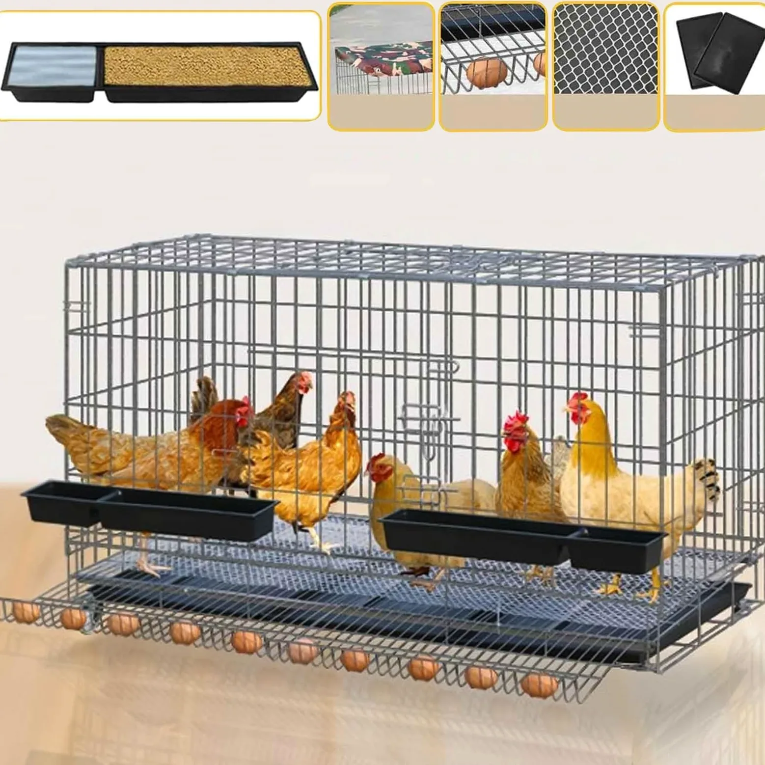 Cage à volaille pliable avec bac à ordures et récupérateur d'œufs, cages à poulet extérieur/intérieur, cage à poussins domestique, parc pour petits animaux avec serrure de porte (6 tailles) (couleur :