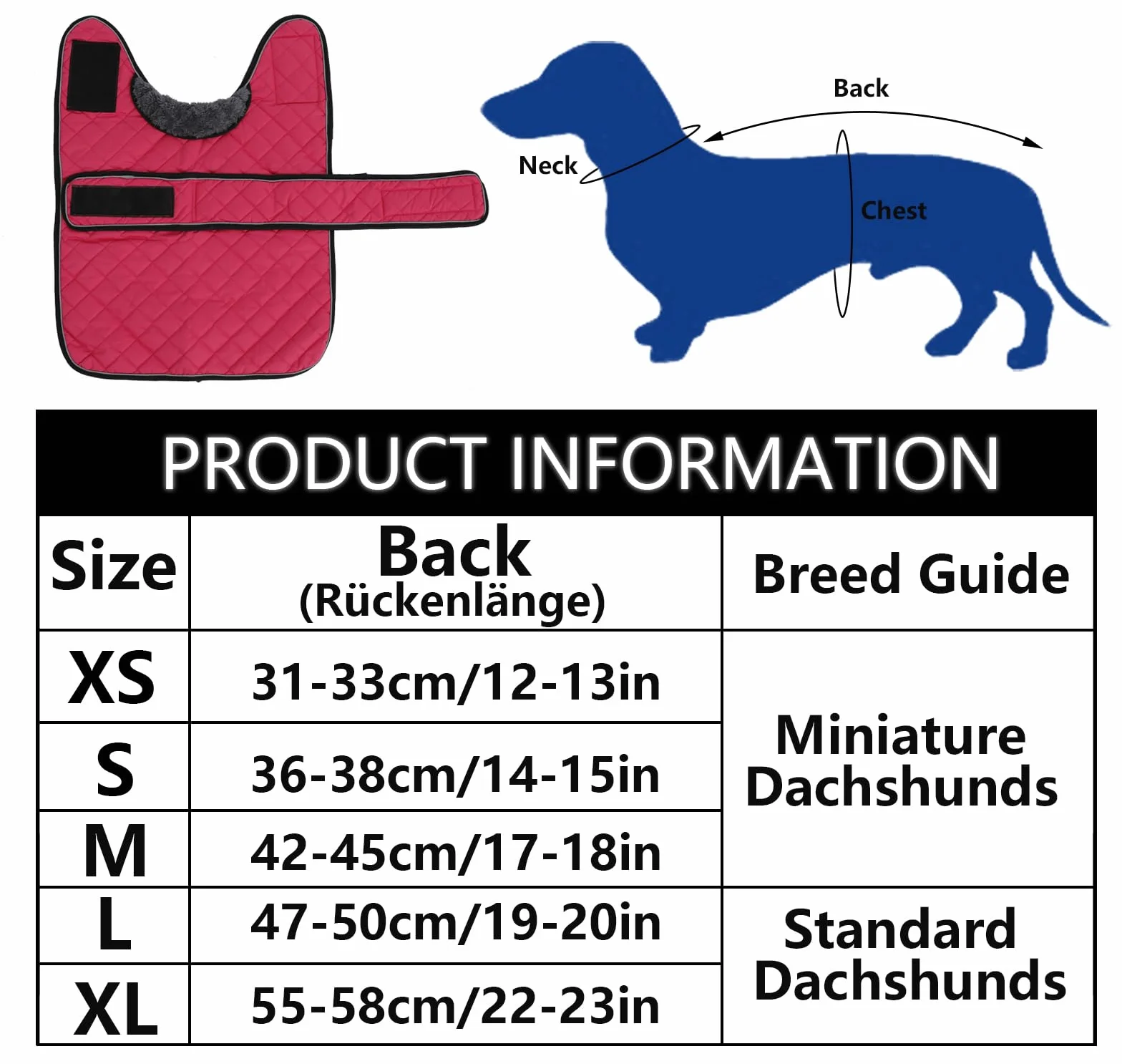 Manteau imperméable pour Teckel, Manteau d'hiver pour Chien avec Doublure en Polaire, Bandes réglables - Rose XS