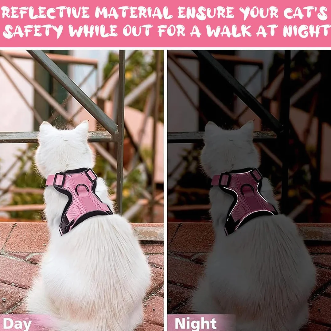 Harnais Pour Chat 1 Pièce Rose Xs, Laisse Réglable Réfléchissant, Gilet Respirant Chat Chien