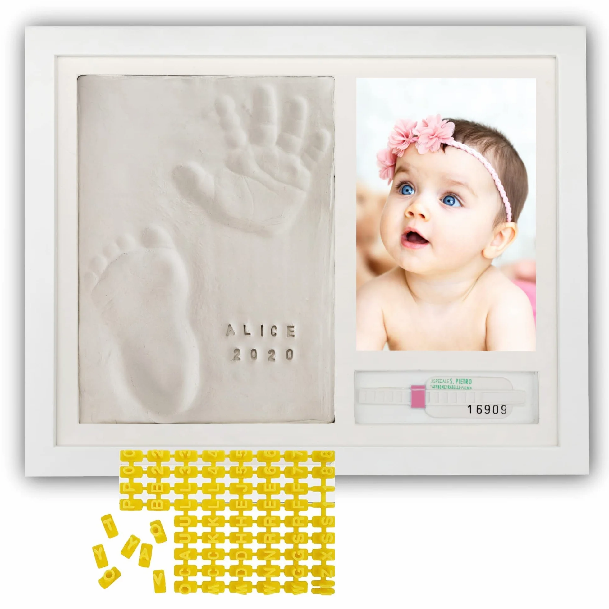 PITI COT Cadre Empreintes Bébé Kit Naissance Personnalisé Lettres Nombres Porte Bracelet