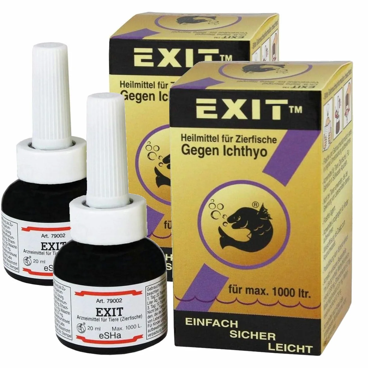 Esha EshaExit® Lot de 2 flacons 20 ML pour 2000 litres Traitement Maladies Ichthyo Velours Oodinium