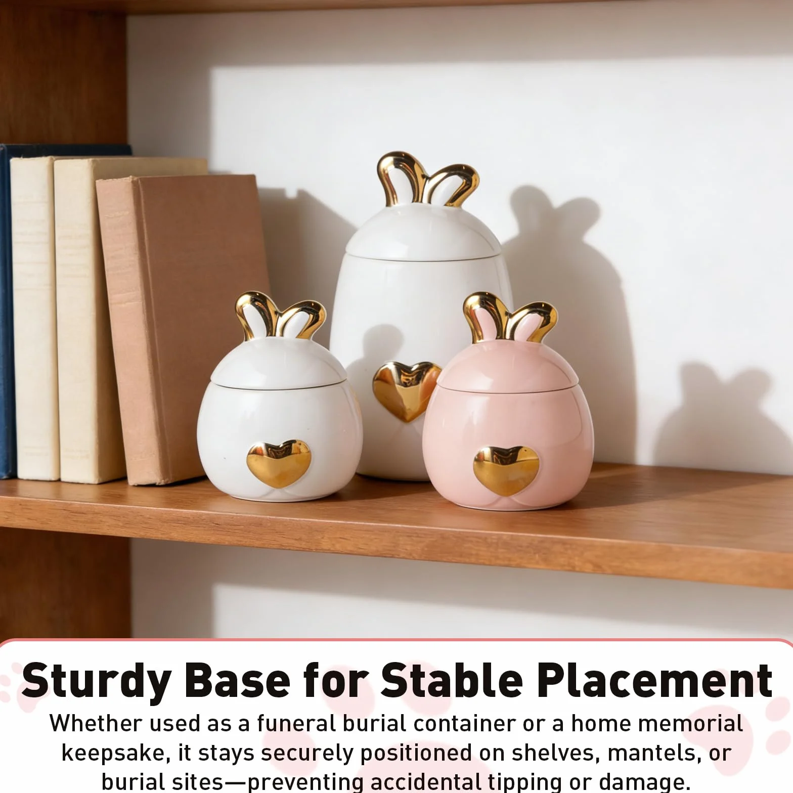 Urne funéraire en céramique avec oreilles de lapin pour animal domestique – Porte-cendres funéraires blanc 610 ml
