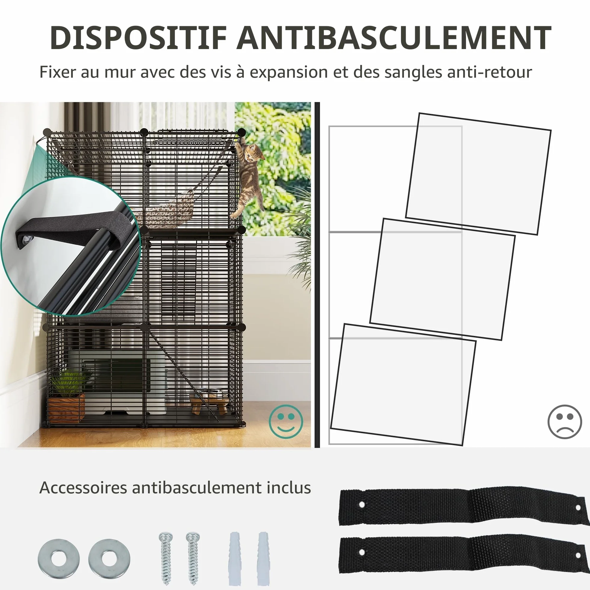 YITAHOME Cage pour Chat Extérieur/Intérieur, Enclos 3 Niveaux avec Hamac Extra Large, Fil Métallique Dense pour 1-2 Chats, Noir