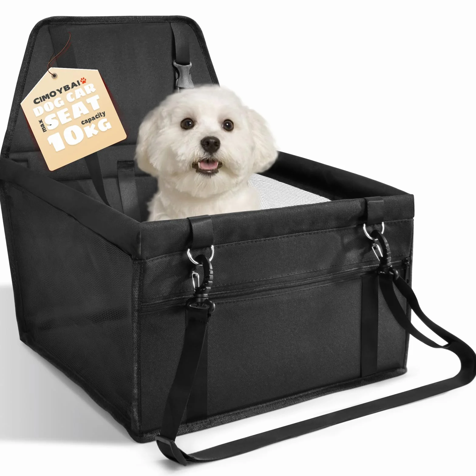 CIMOYBAI Siège Auto pour Chien, Tissu Oxford, Respirant, Lavable, Pliable (Schwarzer)