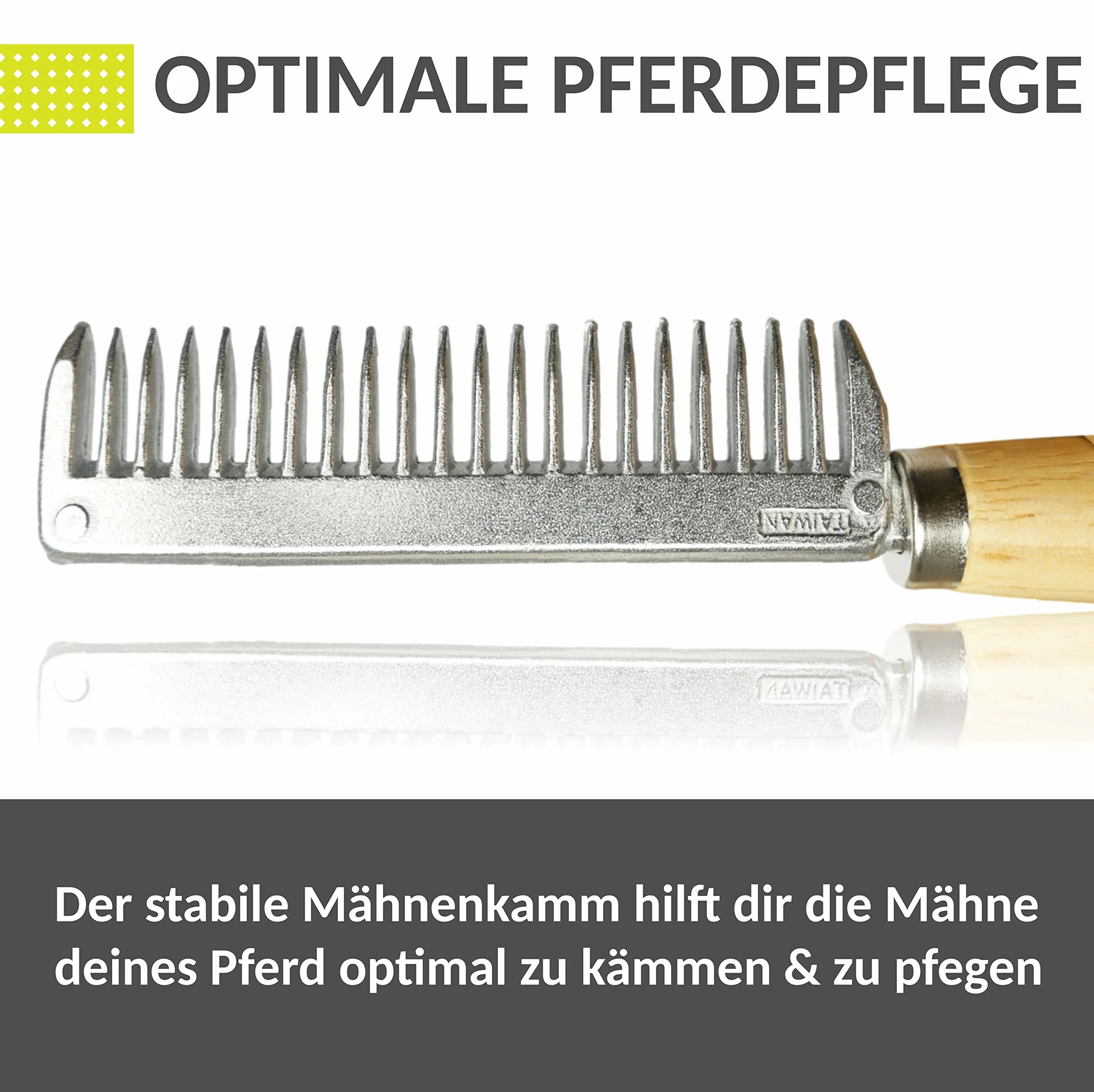 Peigne à crinière pour cheval en métal avec manche en bois
