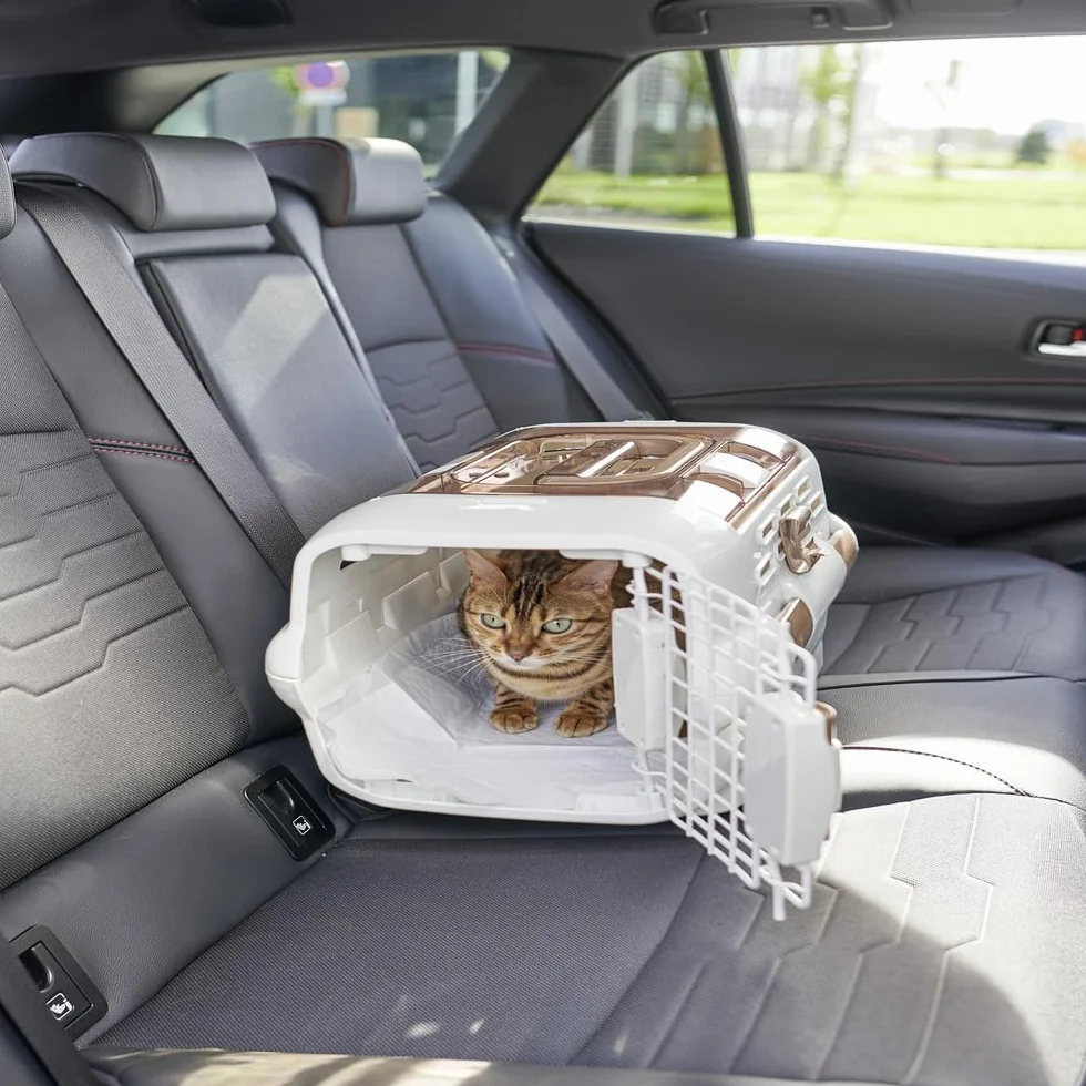 Iris Ohyama Caisse Transport Chat Plastique PP Deux Portes Grille Fermeture Sécurité Lanières 51.1x32.1x28.7 cm PDPC-500 Blanc