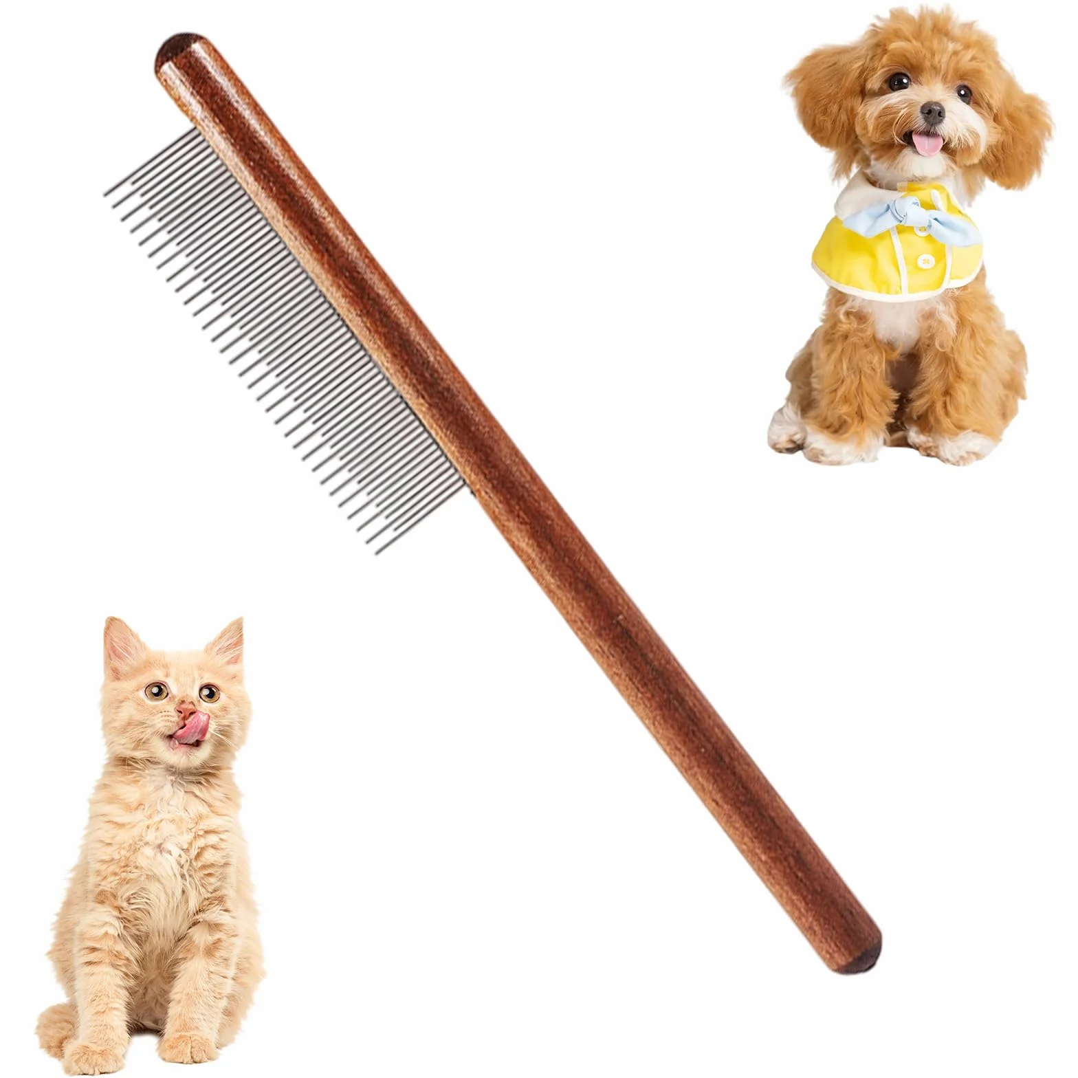 Peigne en bois pour chat et chien - Portable, long, anti-boules de poils