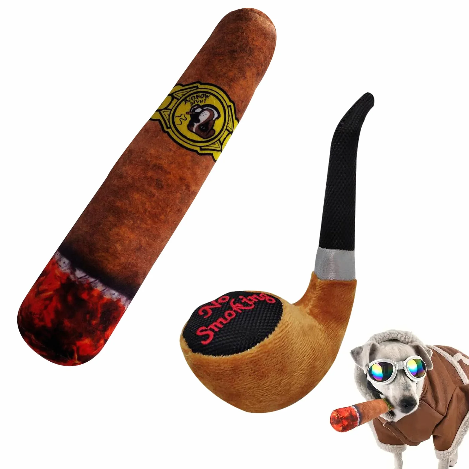 Jouet pour Chien Squeaky en Forme de Cigarette, Peluche avec Papier Froissé 2 Pièces