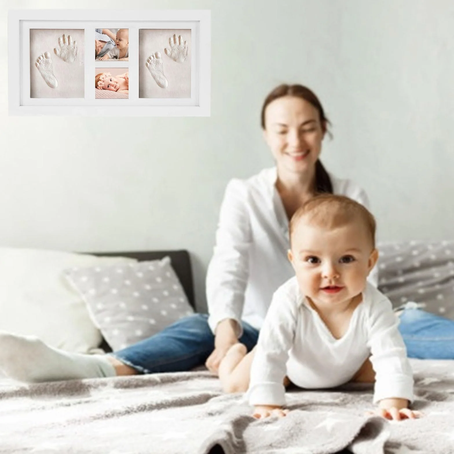 Kit de Cadre Photo Mains et Empreintes de Pieds de Bébé avec 6 Paquets d'Argile – Souvenir pour Nouveau-Né
