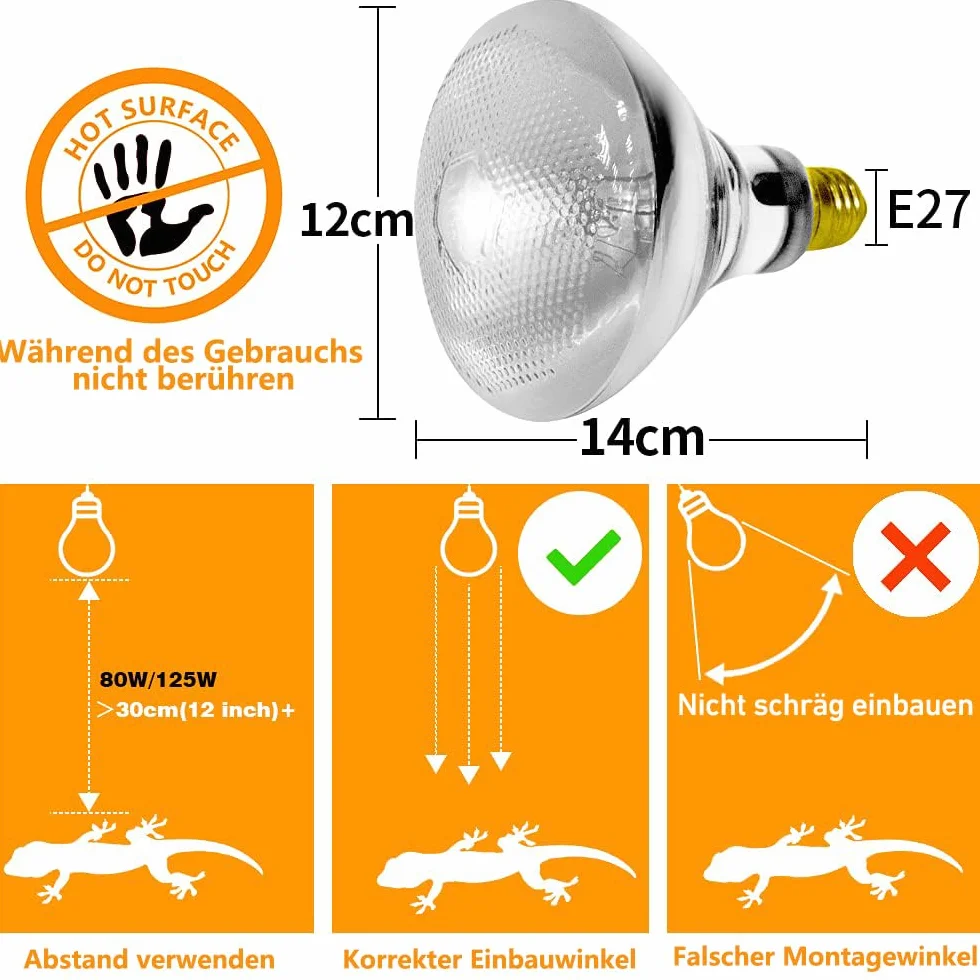 Lampe chauffante UVA UVB pour terrarium E27 125W LUCKY HERP reptiles