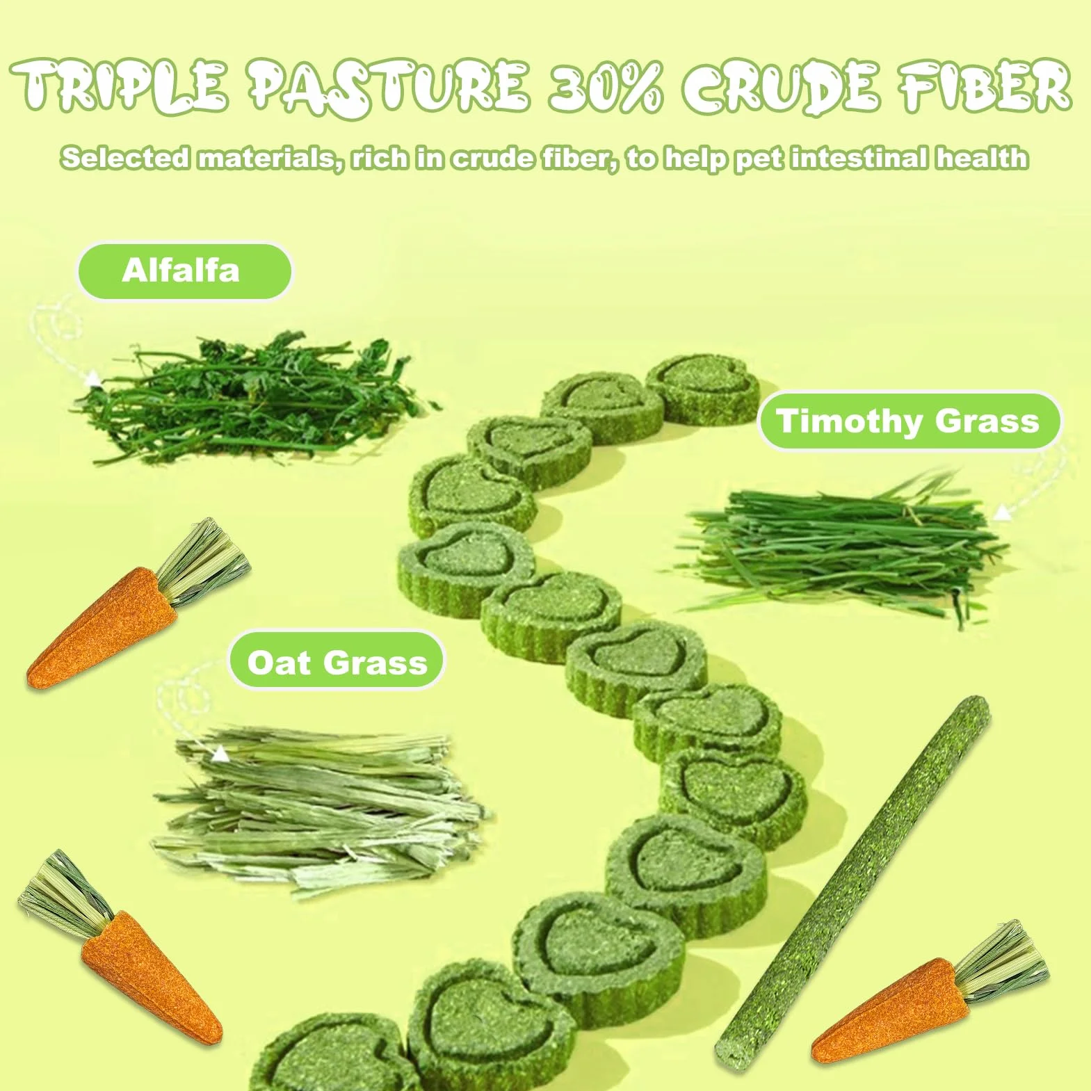 Timothy Lot de 24 bâtonnets de foin à mâcher pour lapin, cochon d'Inde, hamster, chinchilla
