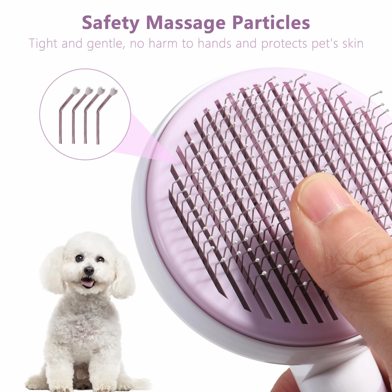 Brosse Chat Anti-Poils Poignée Amovible Toilettage Chats Poils Longs/Courts Violet