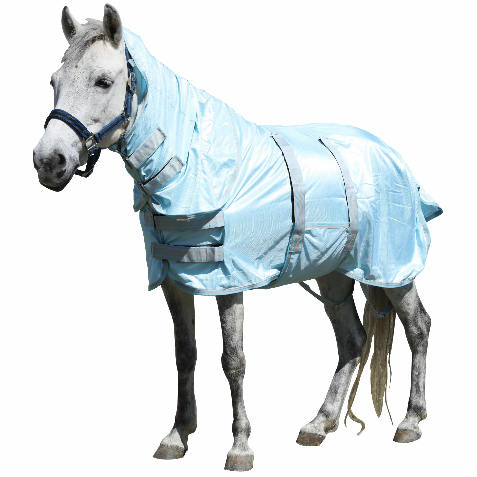Couverture Anti-Mouches pour Mini-Cheval Petit Poney, Protection UV, Maille Légère Respirante, Bleu Cyan 80cm