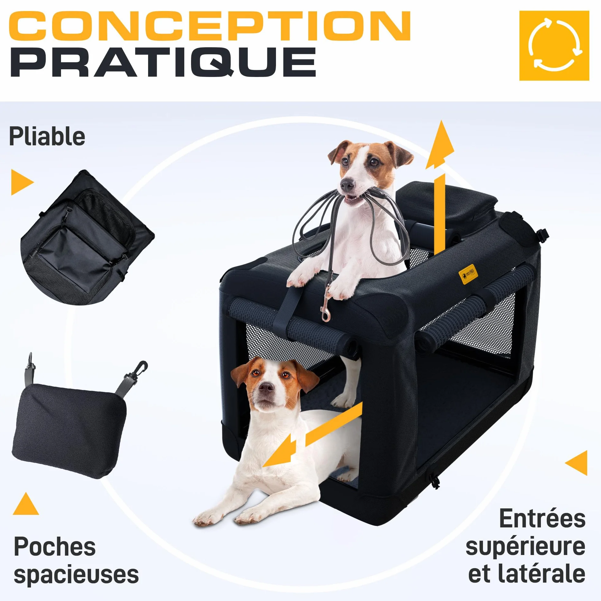 PETPROVED Cage de Transport pour Chien Pliable Voiture Niche Sac Noir M