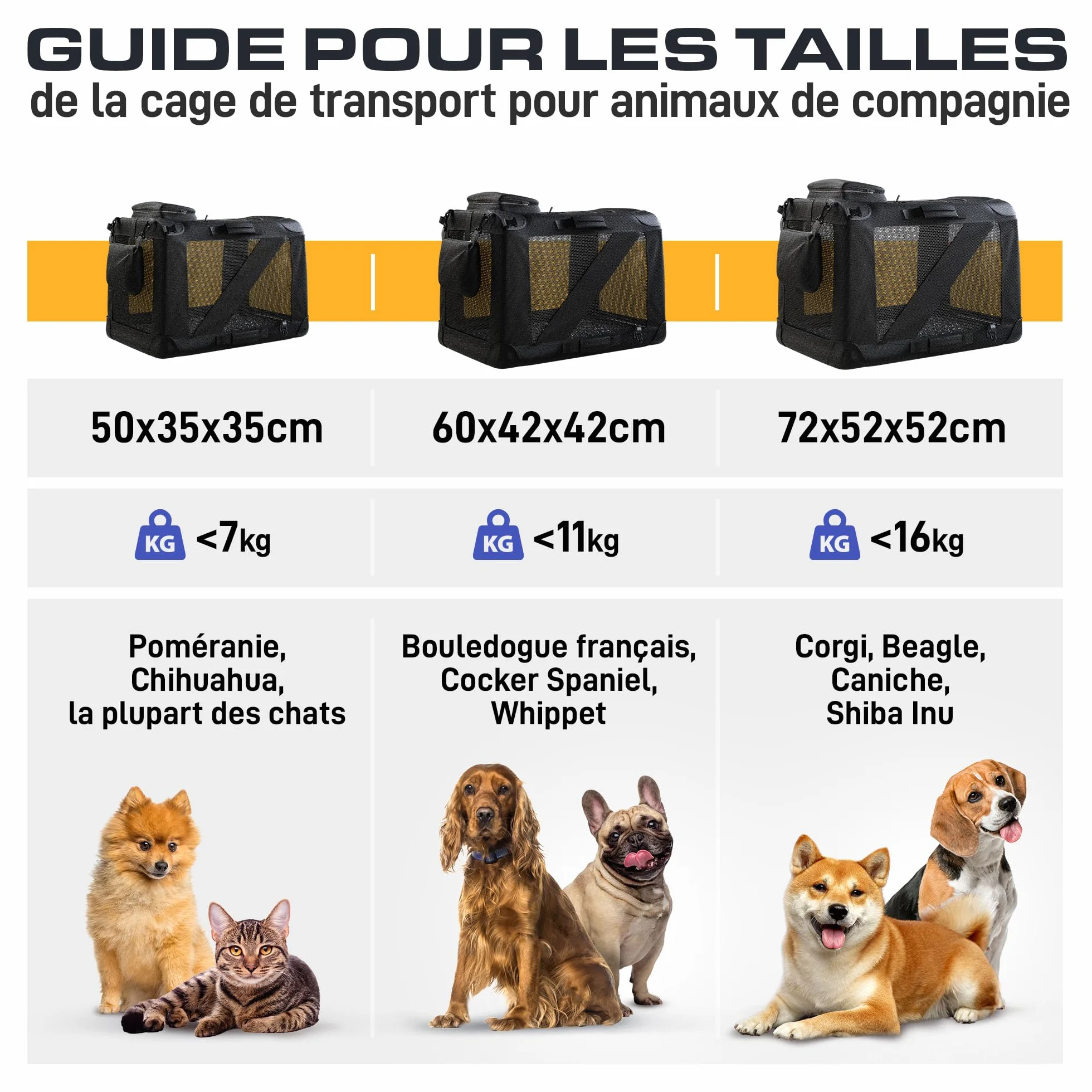 PETPROVED Cage de Transport pour Chien Pliable Voiture Niche Sac Noir M