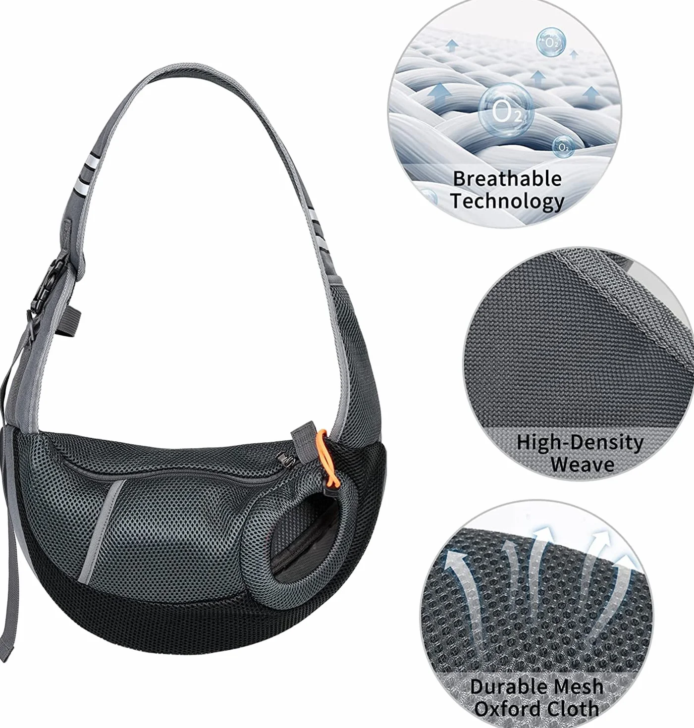 Sac de Transport Chien Portable Sac à Bandoulière Chien Chat Réglable Sac de Voyage pour Petits Animaux Maille Respirant Sac Ventrale Chiot Confortable avec Poche Avant pour Extérieur Marche Métro,M