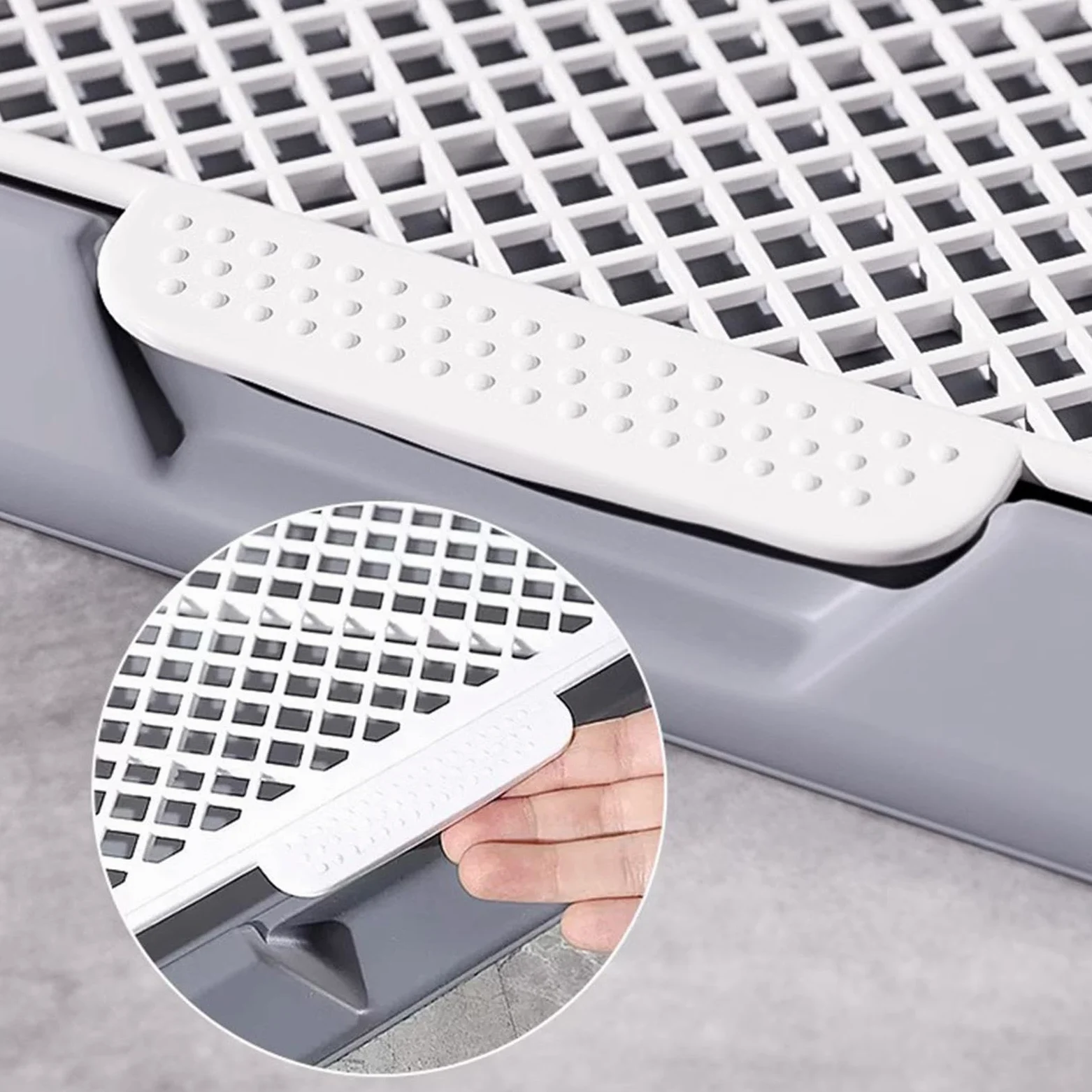 Plateau d'apprentissage de La Propreté pour Chiots, Support pour Tapis d'apprentissage avec Grille Facile à Nettoyer et Barrière de Protection, Grise