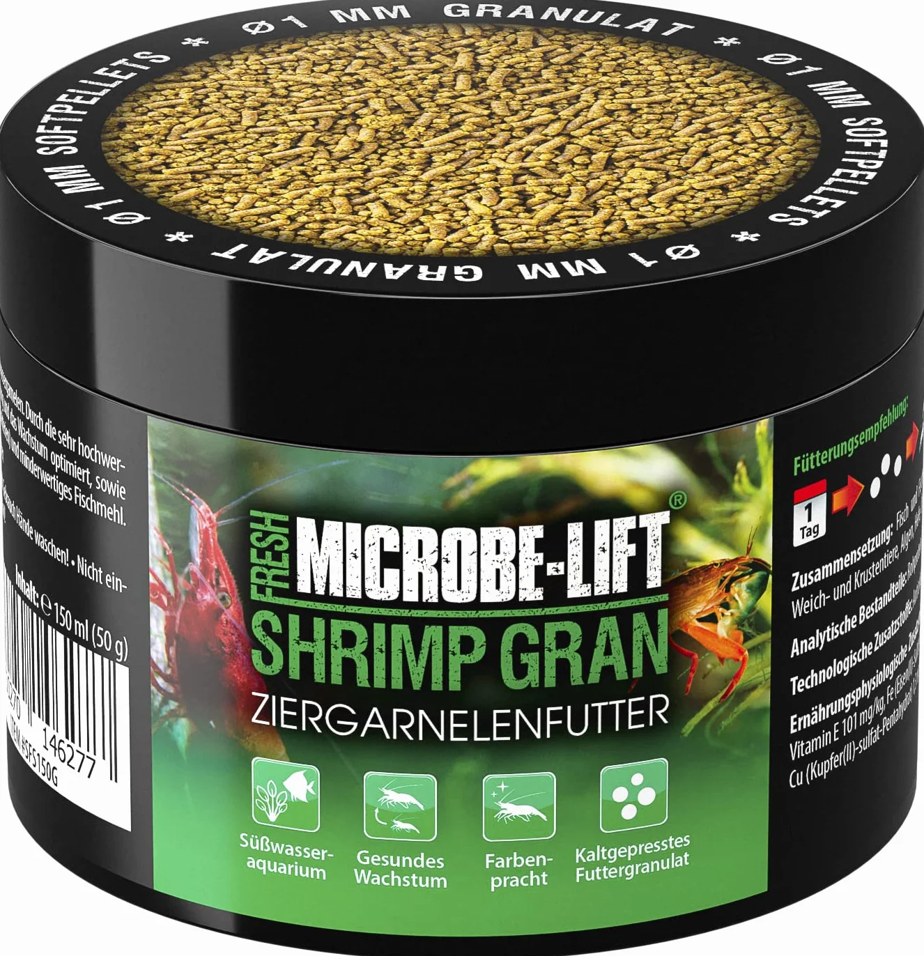 ARKA Shrimp Gran 150 ML granulés tendres pressés à Froid pour Neocaridina & Caridina favorise Croissance Couleurs mue digestibilité élevée