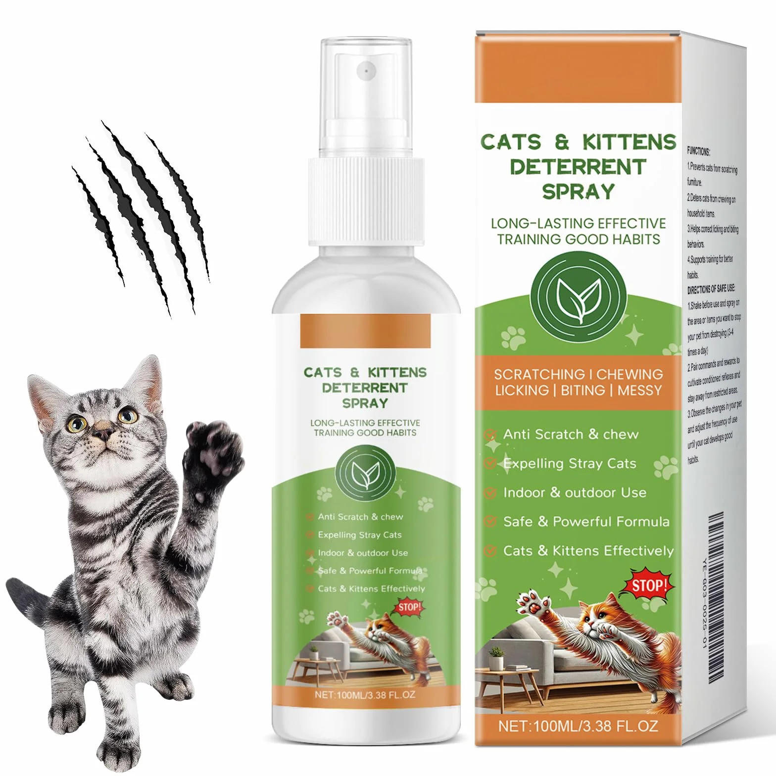 Spray Répulsif pour Chat Anti-Griffage Protecteur Meubles 100ml Intérieur Extérieur