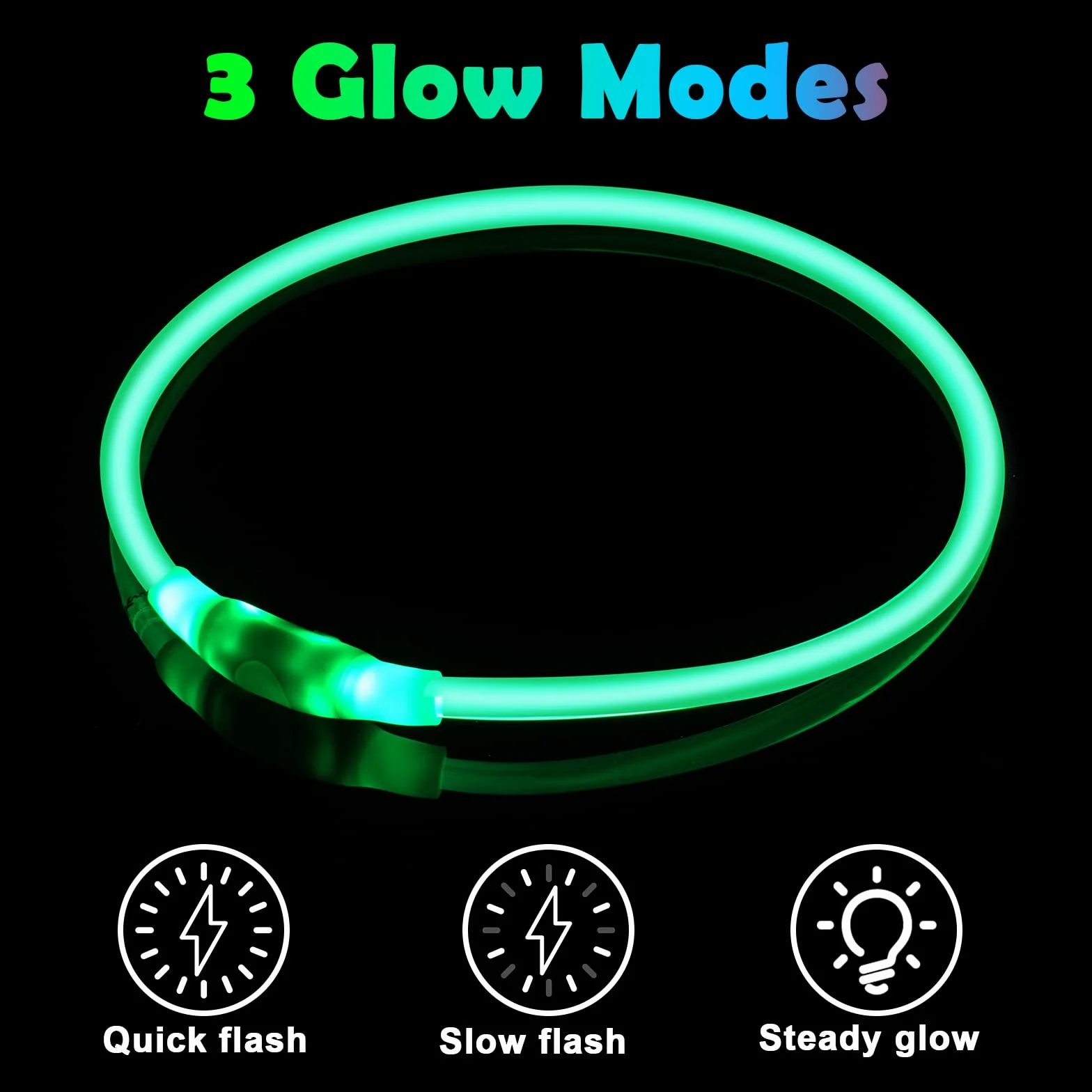 Collier lumineux à LED pour chien rechargeable USB longueur réglable étanche 3 modes vert