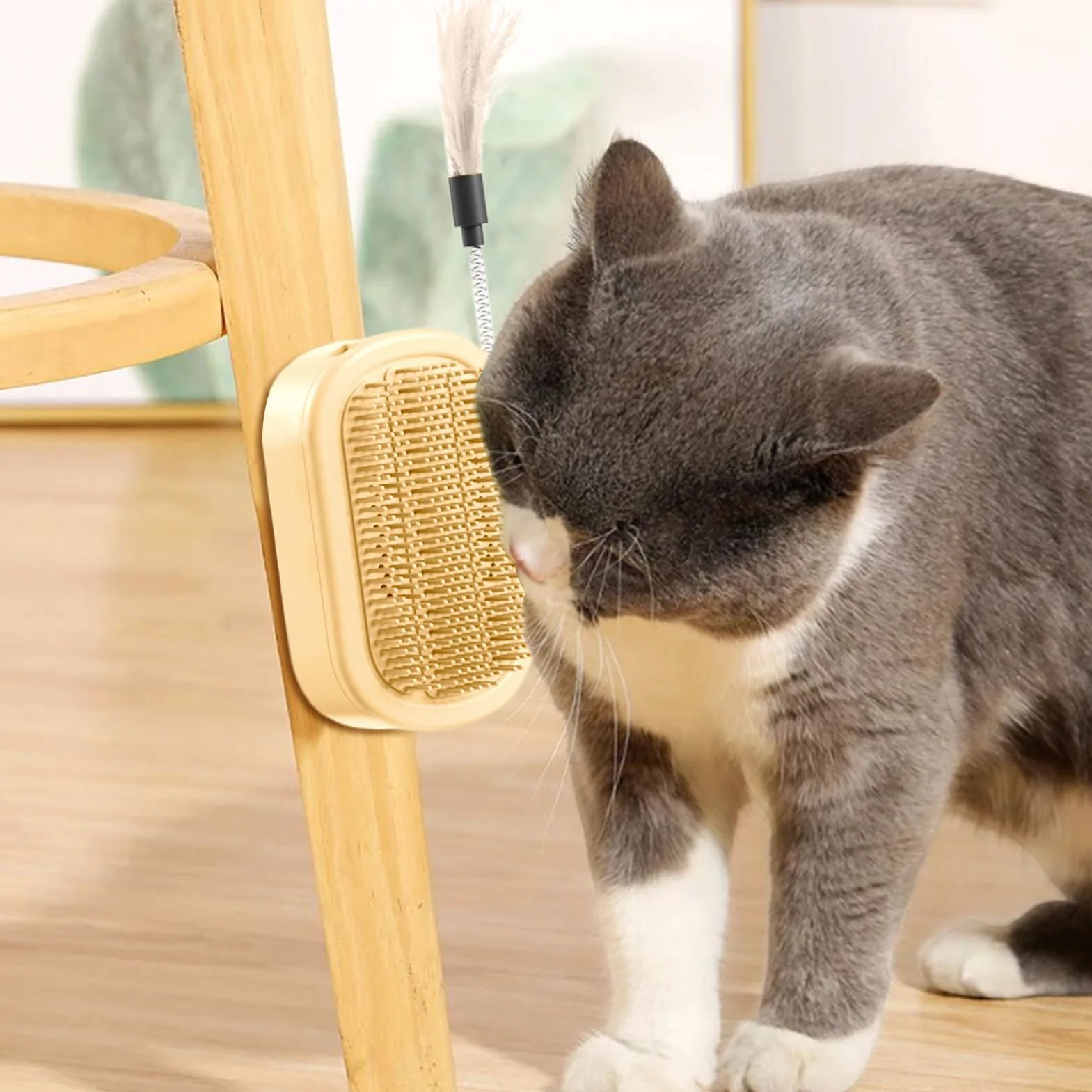 Arbre à chat d'angle avec griffoir, auto-toilettage, herbe à chat et brosse en sisal