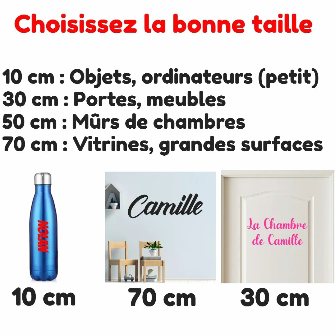 Stickers prénom personnalisé vinyle décoratif 19 couleurs 10-80 cm mural enfant voiture meuble maison