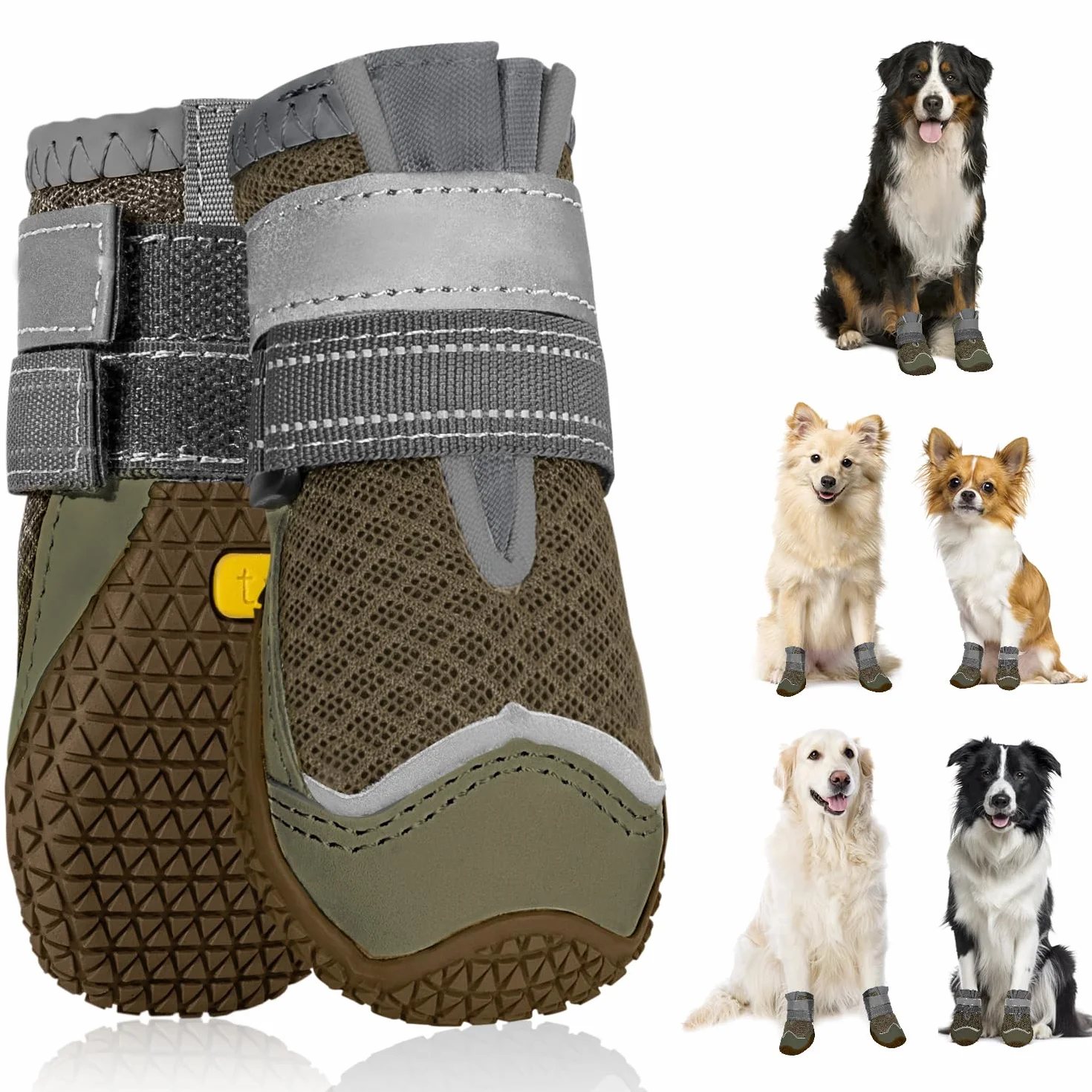 SlowTon Bottes de chien antidérapantes réglables lavables avec bande réfléchissante pattes respirables