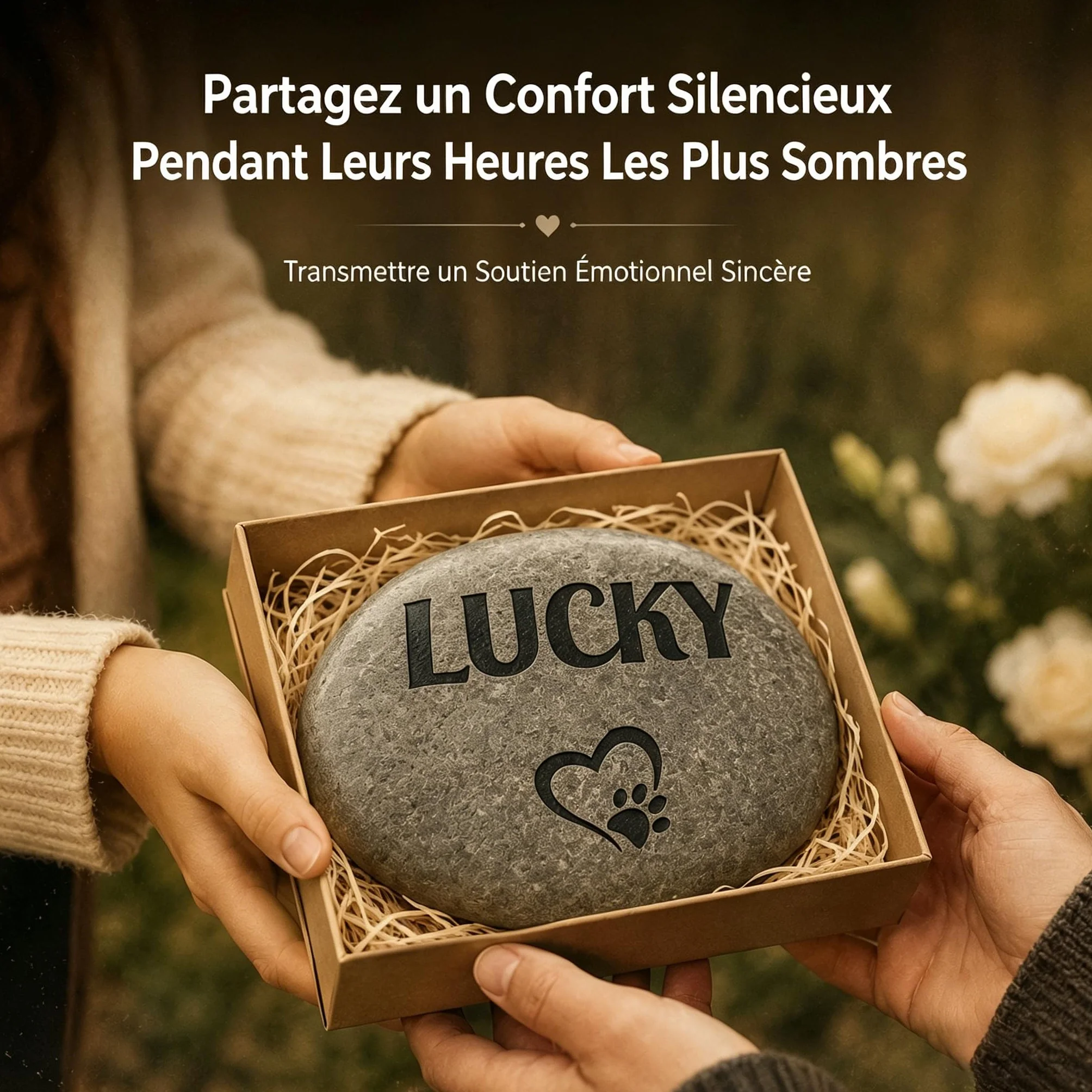VEELU Plaque Funéraire Personnalisée Chien Chat, Pierre Commémorative Galet Naturel avec Texte, Marqueur Tombe Jardin Cimetière