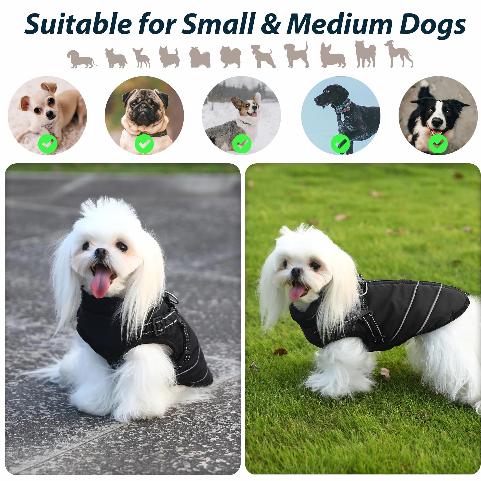 Manteau chien hiver imperméable harnais veste chaude polaire noir XL