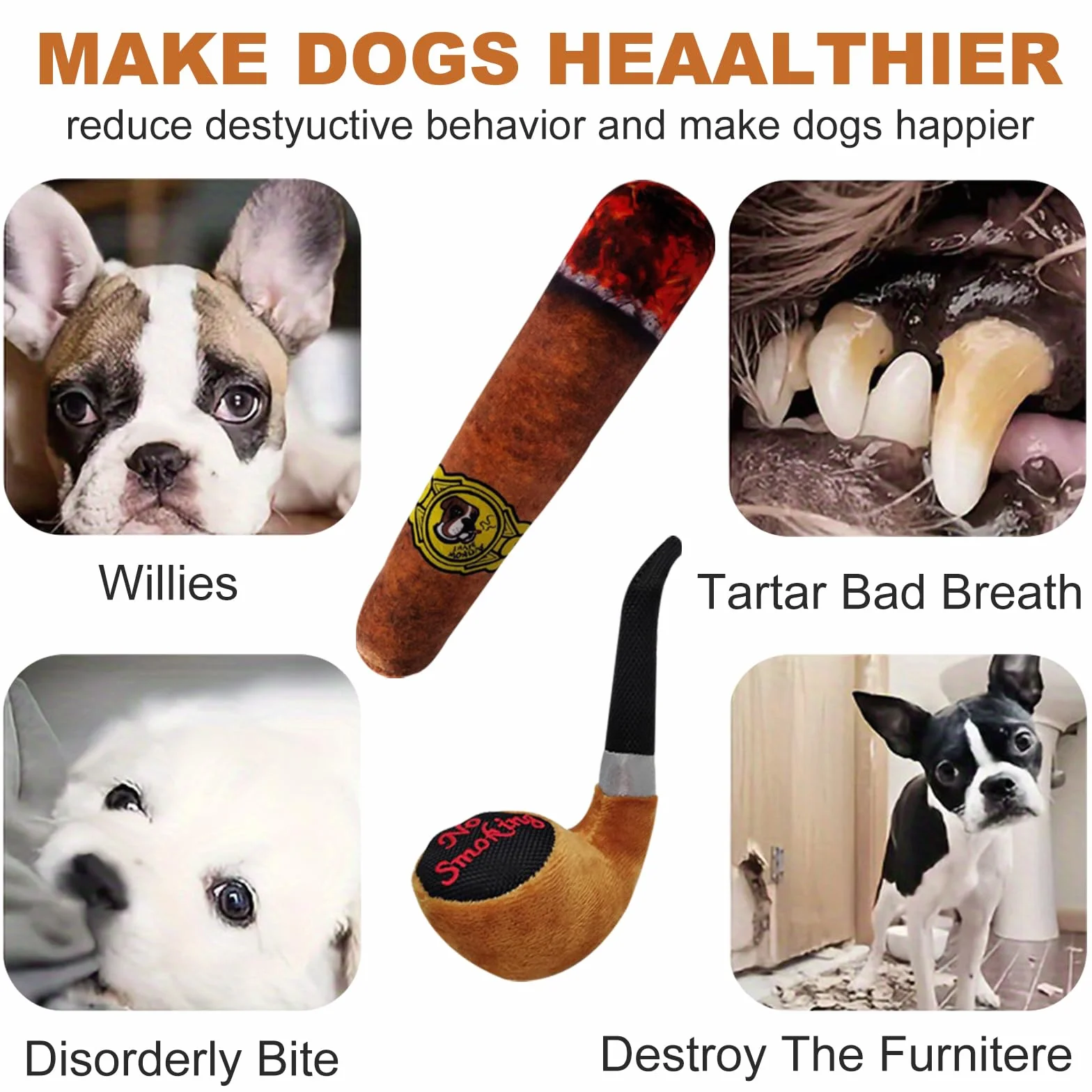 Jouet pour Chien Squeaky en Forme de Cigarette, Peluche avec Papier Froissé 2 Pièces